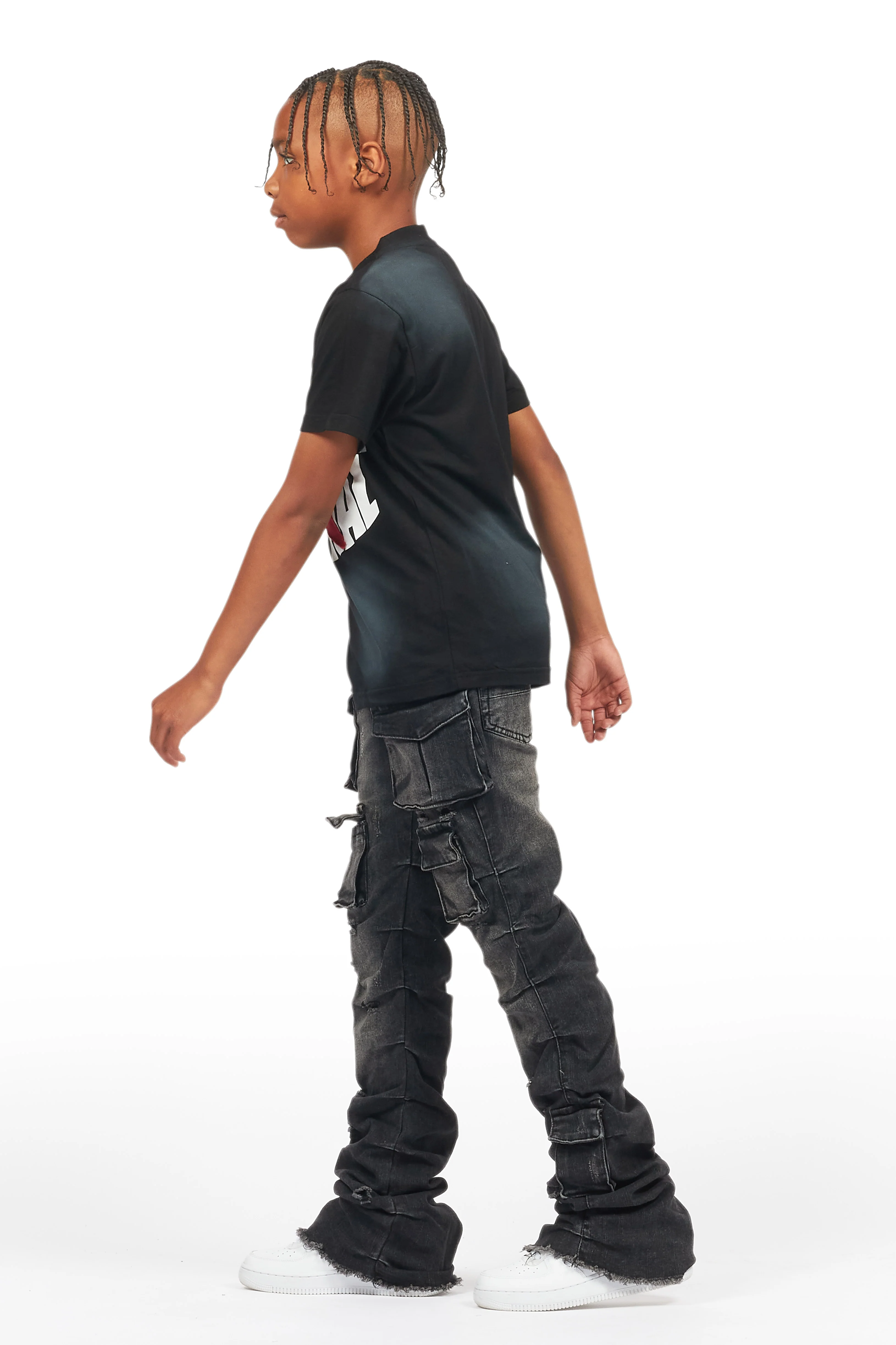 Boys Gentry Dark Grey Stacked Flare Jean - Image 6