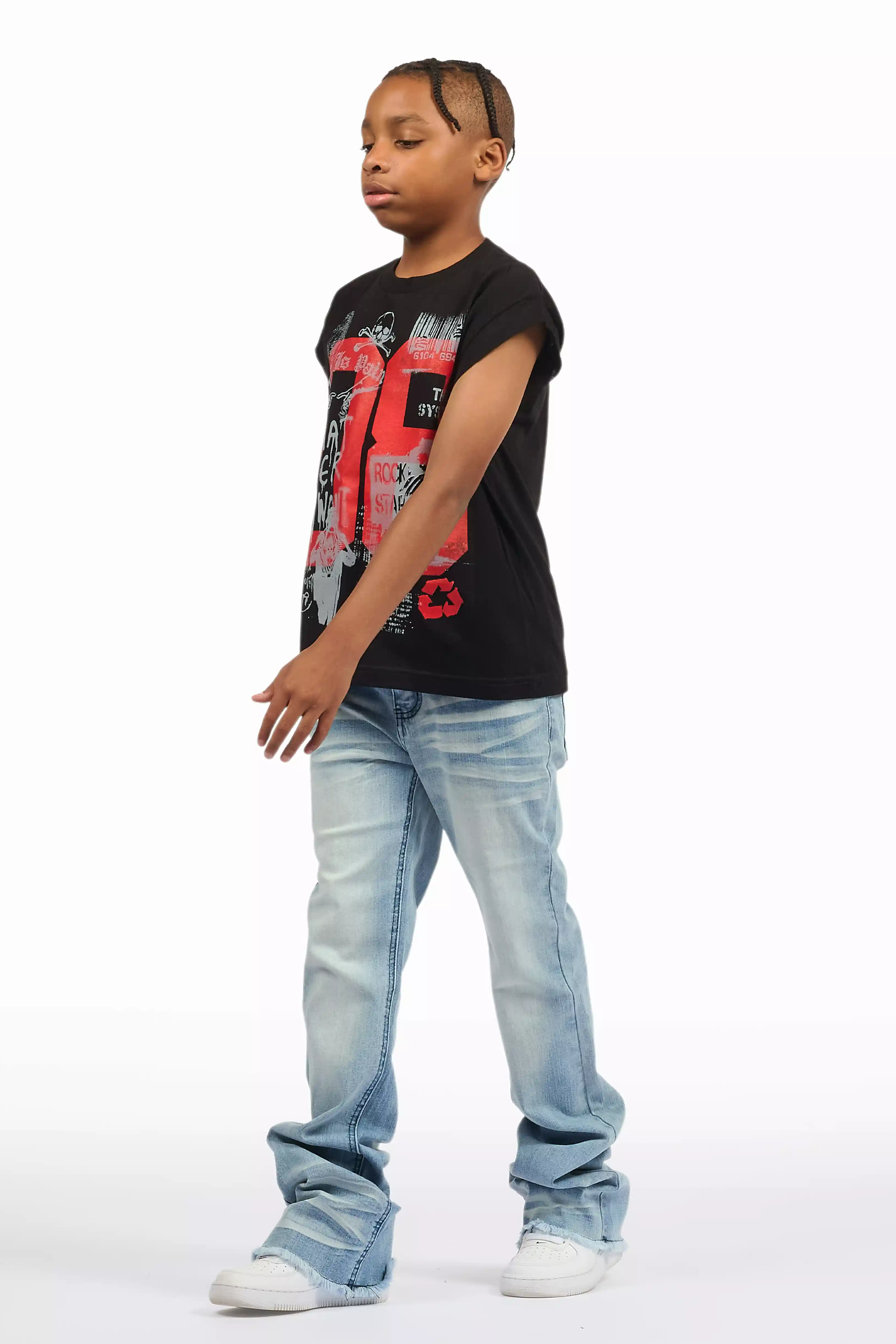 Boys Dag Dark Blue Stacked Flare Jean - Image 10