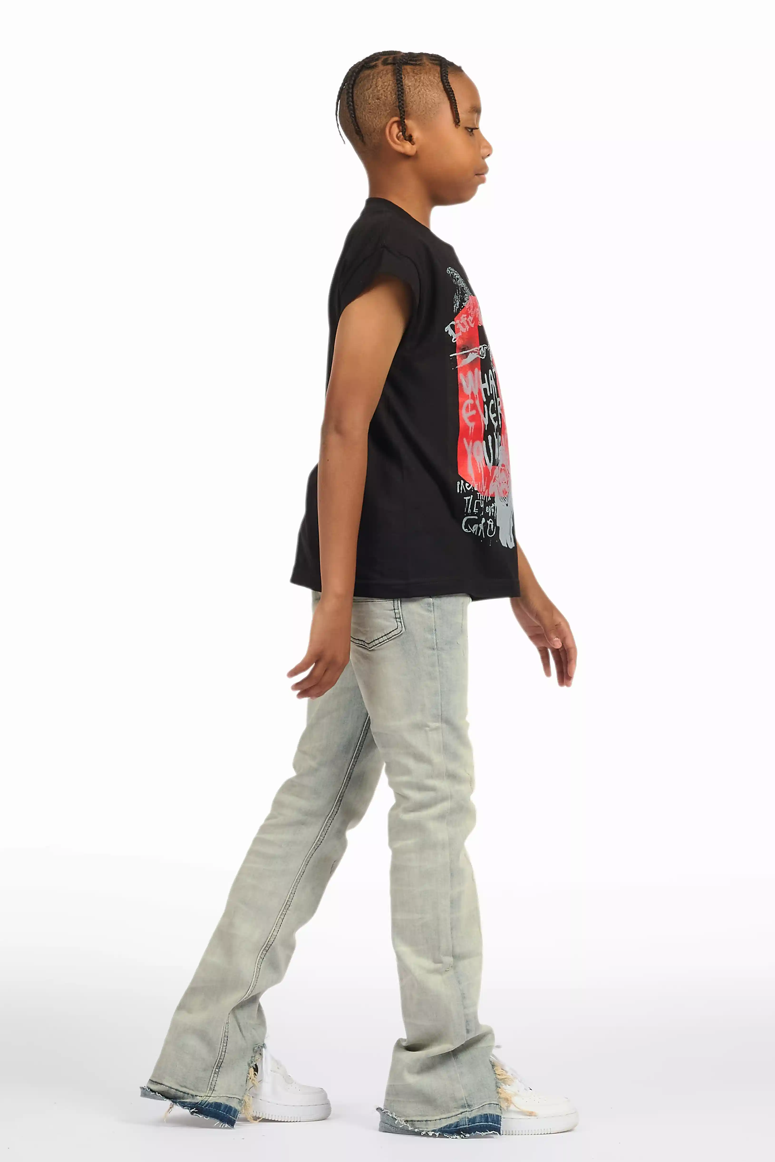 Boys Lakyn Light Wash Slim Stacked Flare Jean - Image 5