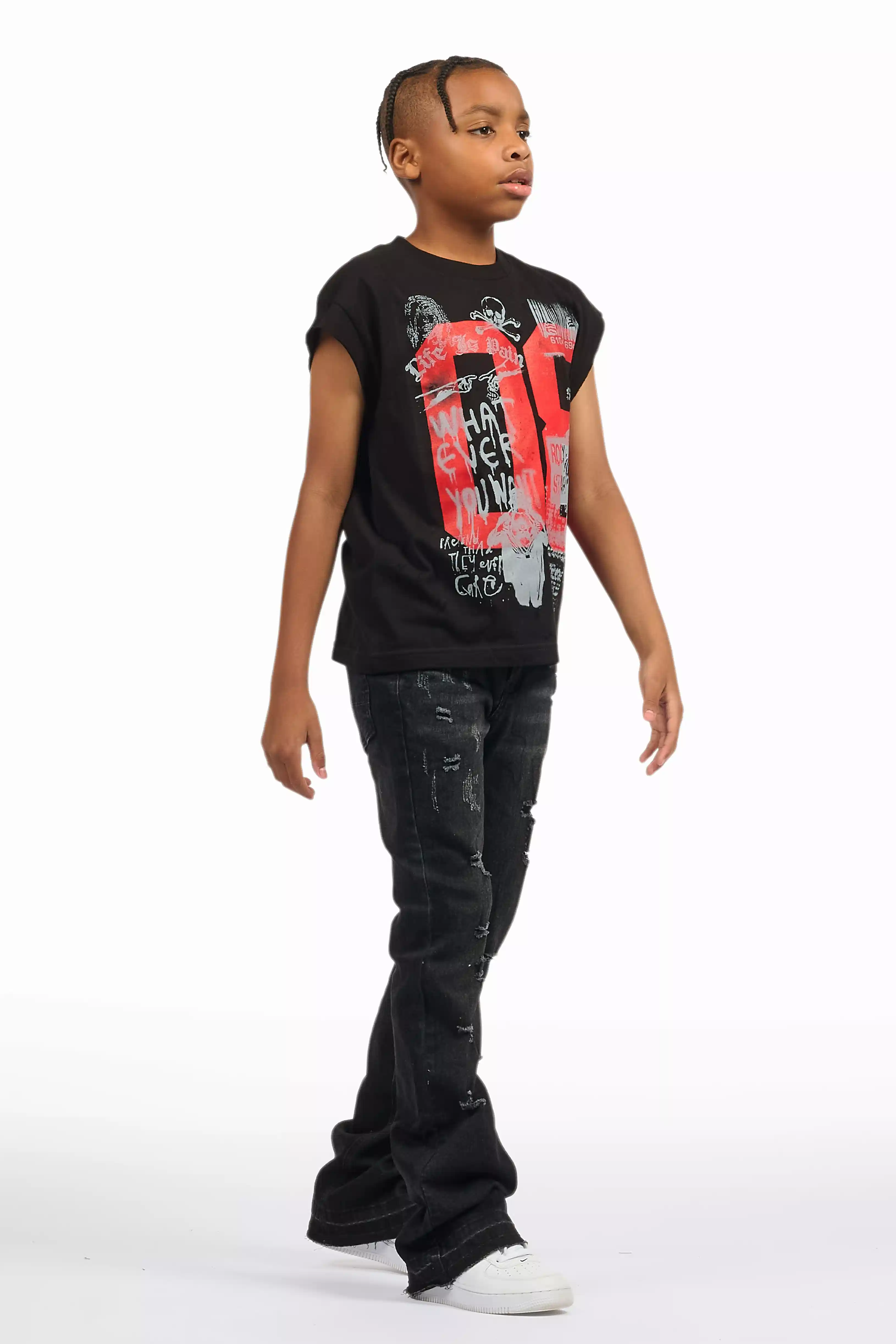 Boys Stellan Black Stacked Flare Jean - Image 4