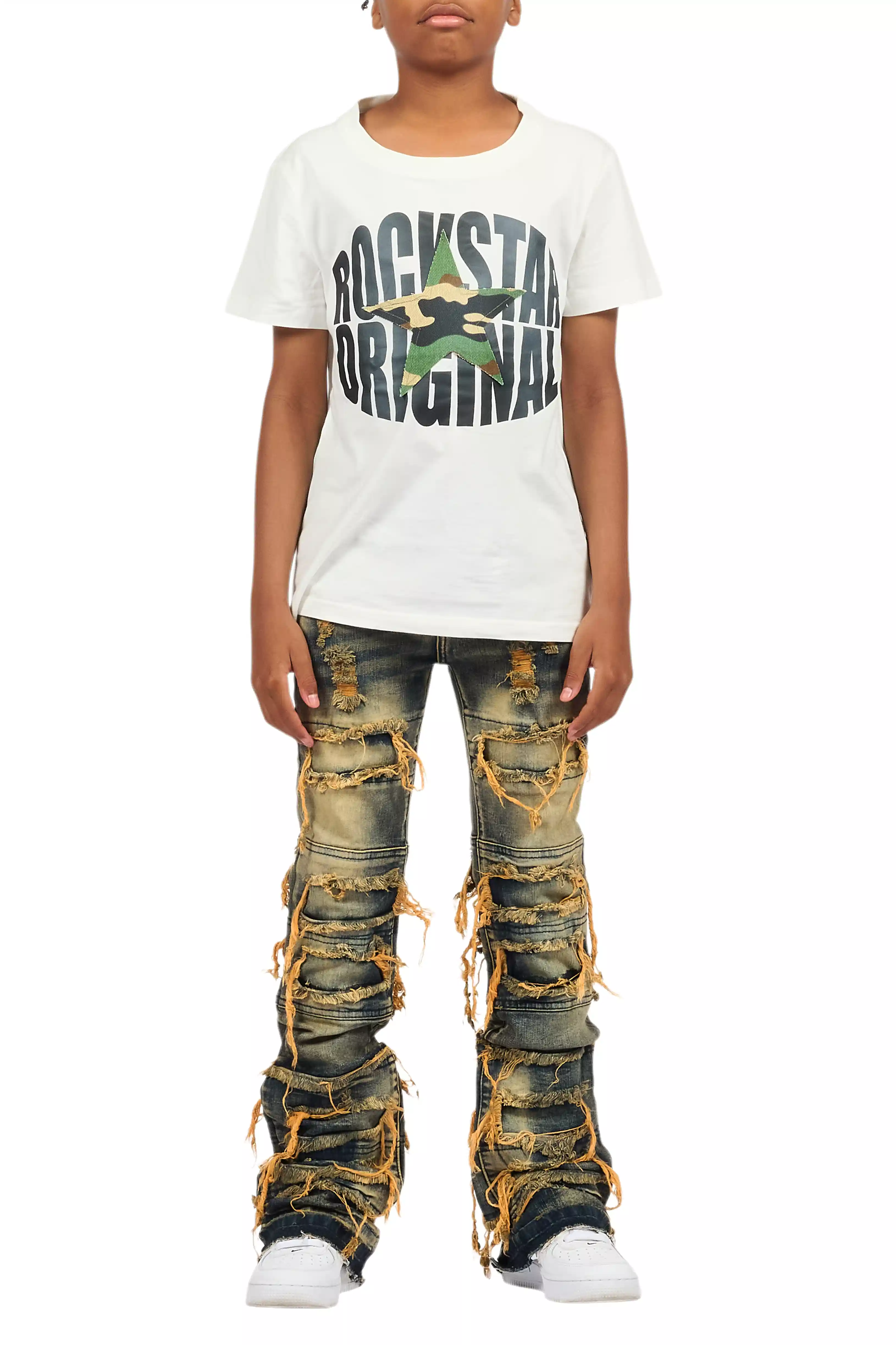 Boys Vasco Blue Wash Stacked Flare Jean - Image 9