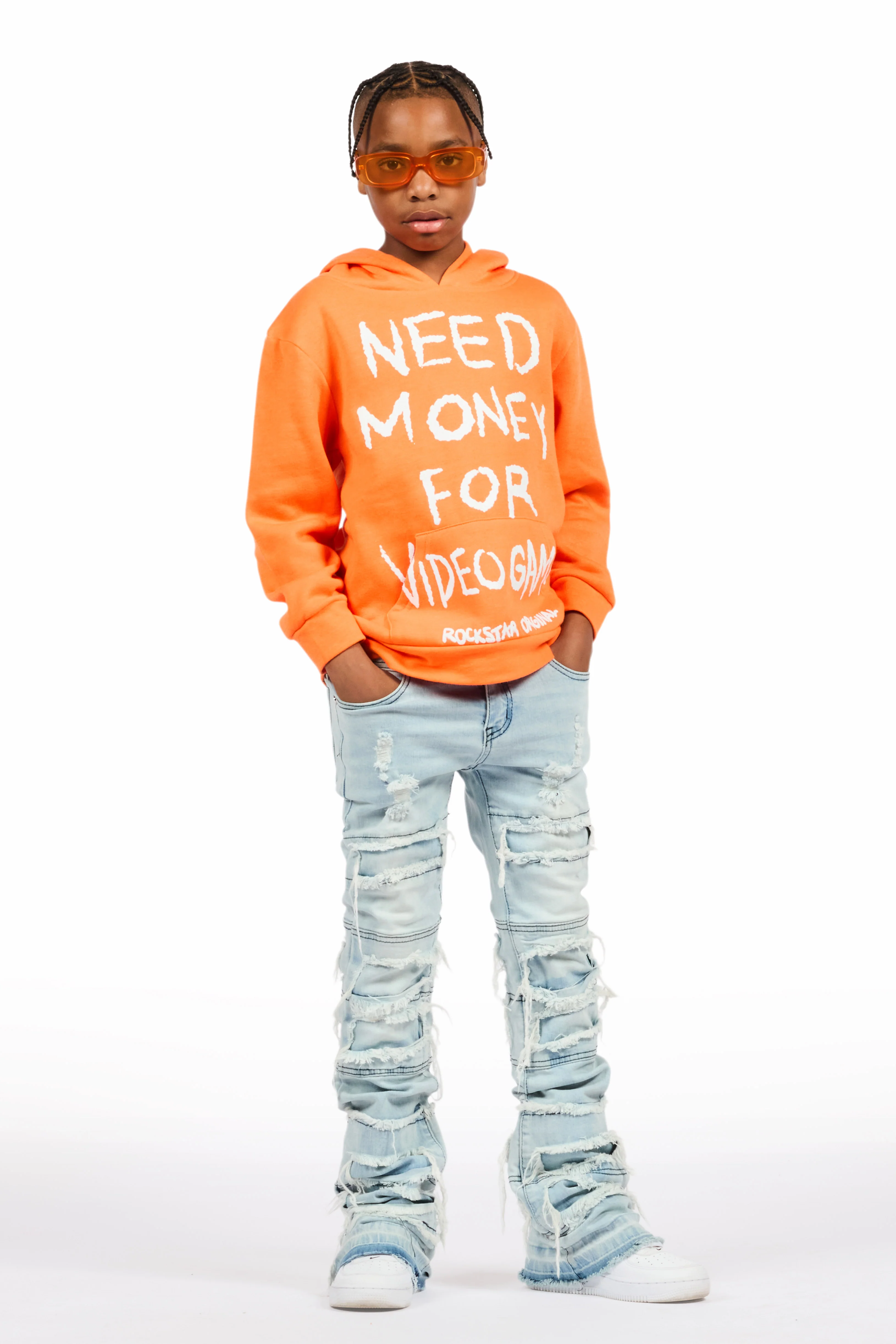 Boys Vasco Light Blue Stacked Flare Jean - Image 3