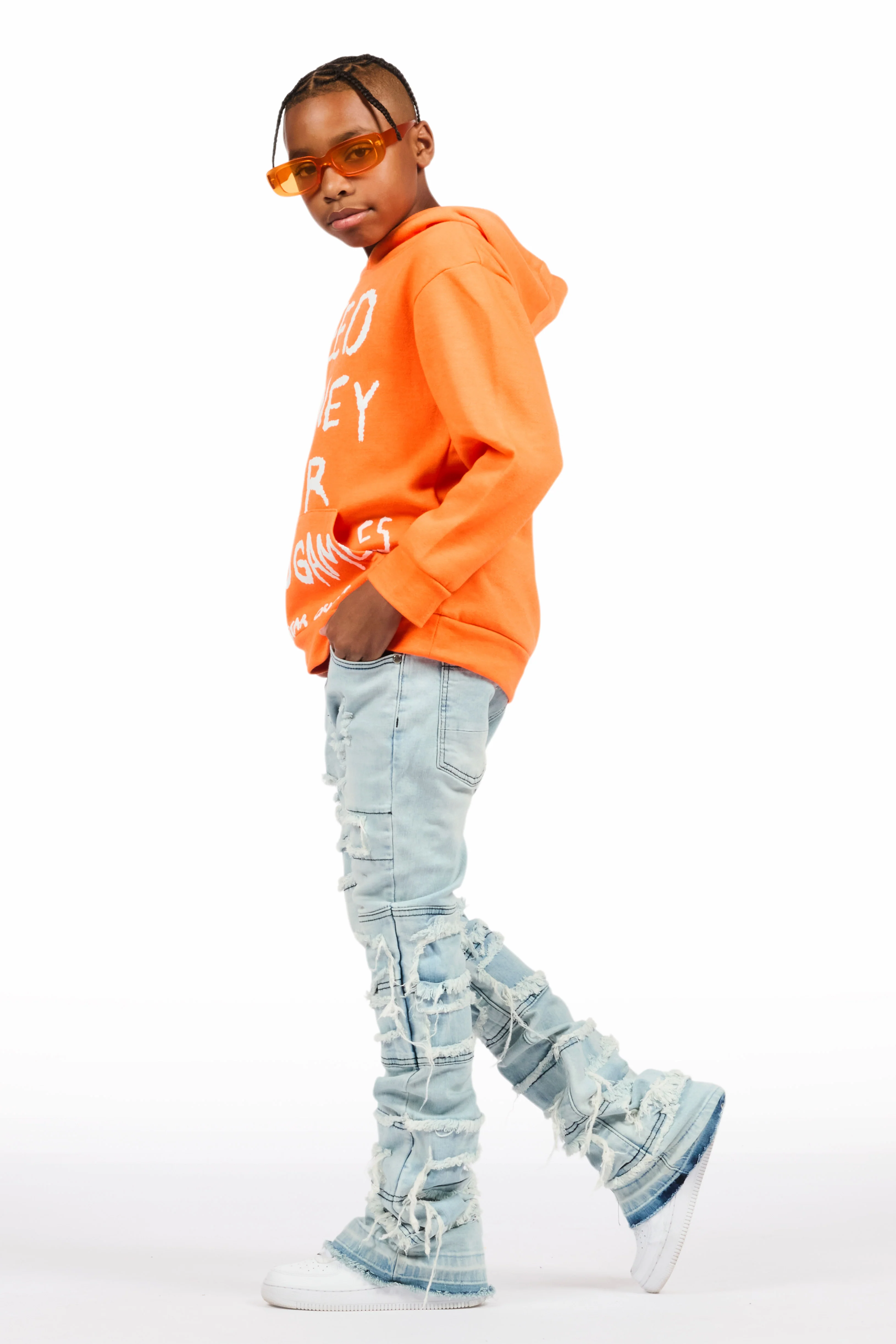 Boys Vasco Light Blue Stacked Flare Jean - Image 4