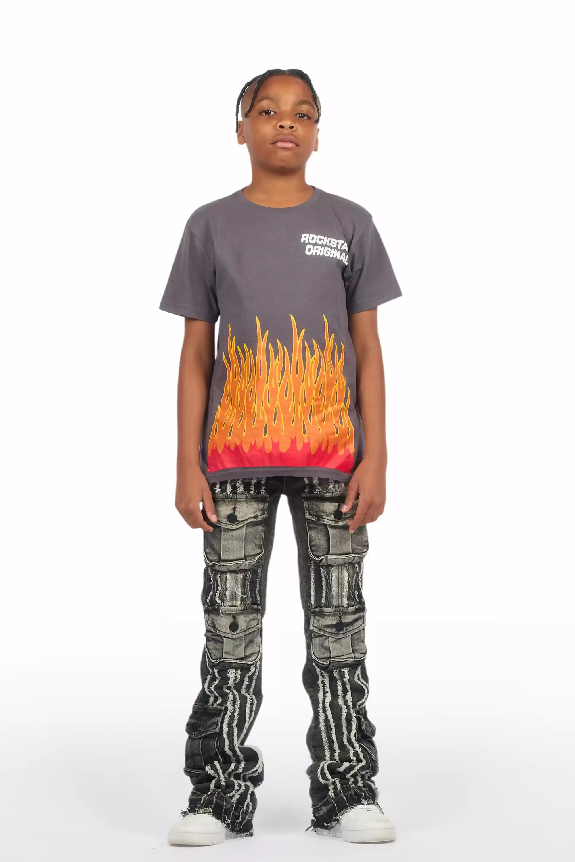 Boys Frey Black Stacked Flare Jean - Image 3