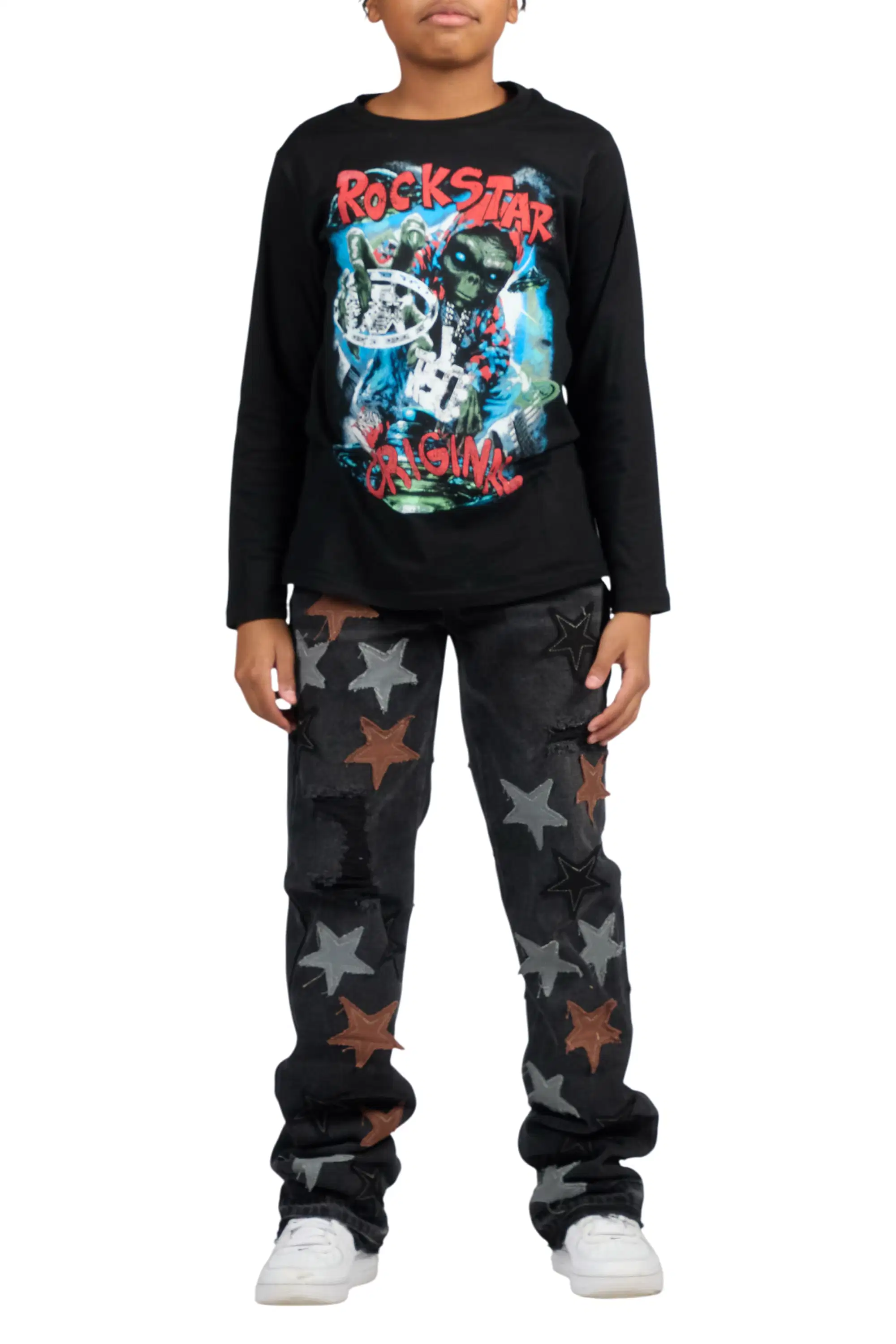 Boys StarLane Dark Grey Stacked Flare Jean - Image 10