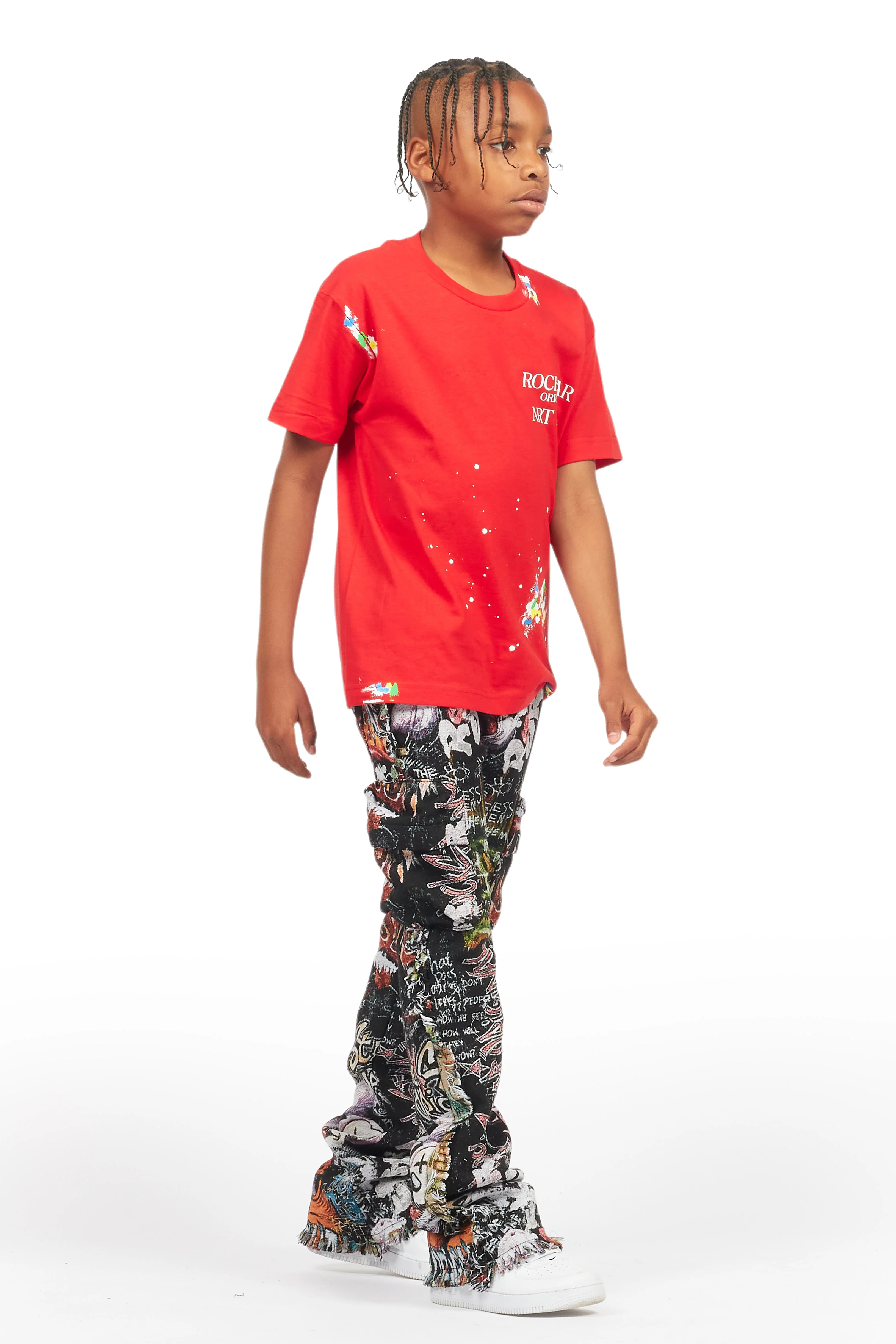 Boys Jari Multi Stacked Tapestry Flare Jean - Image 4