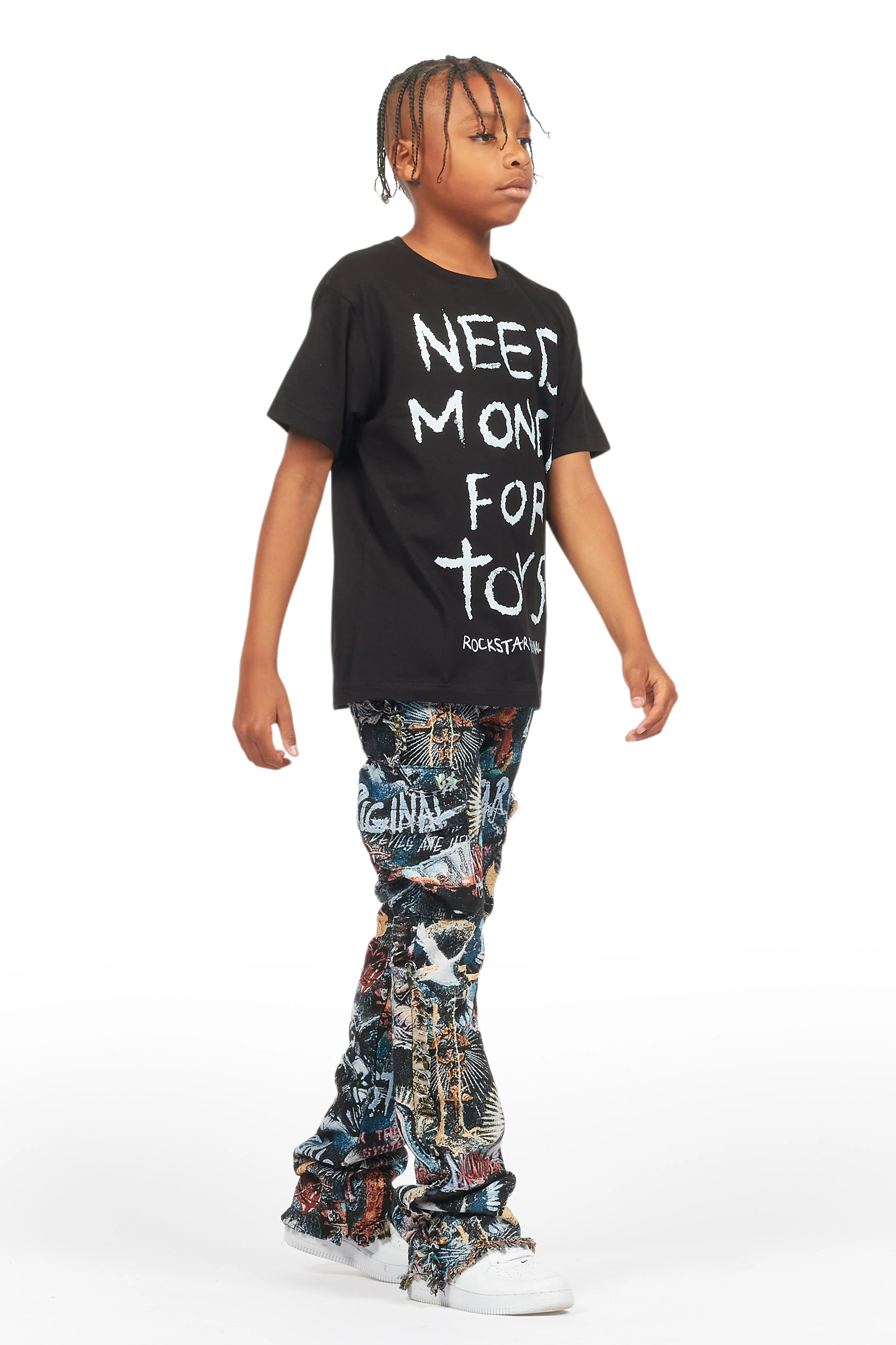 Boys Dalai Multi Stacked Tapestry Flare Jean - Image 4