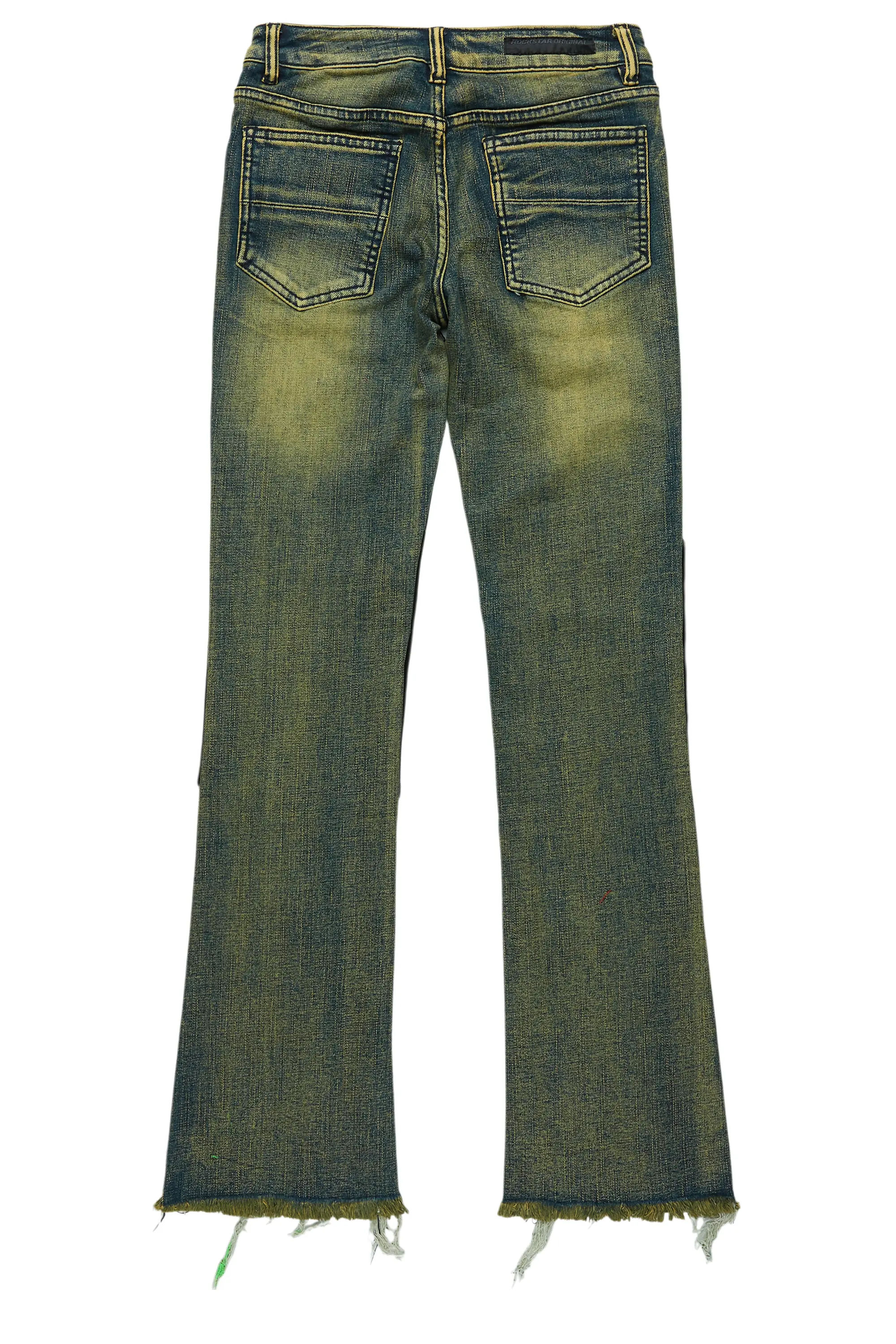 Boys Valko Blue/Green Roller Paint Stacked Flare Jean - Image 3
