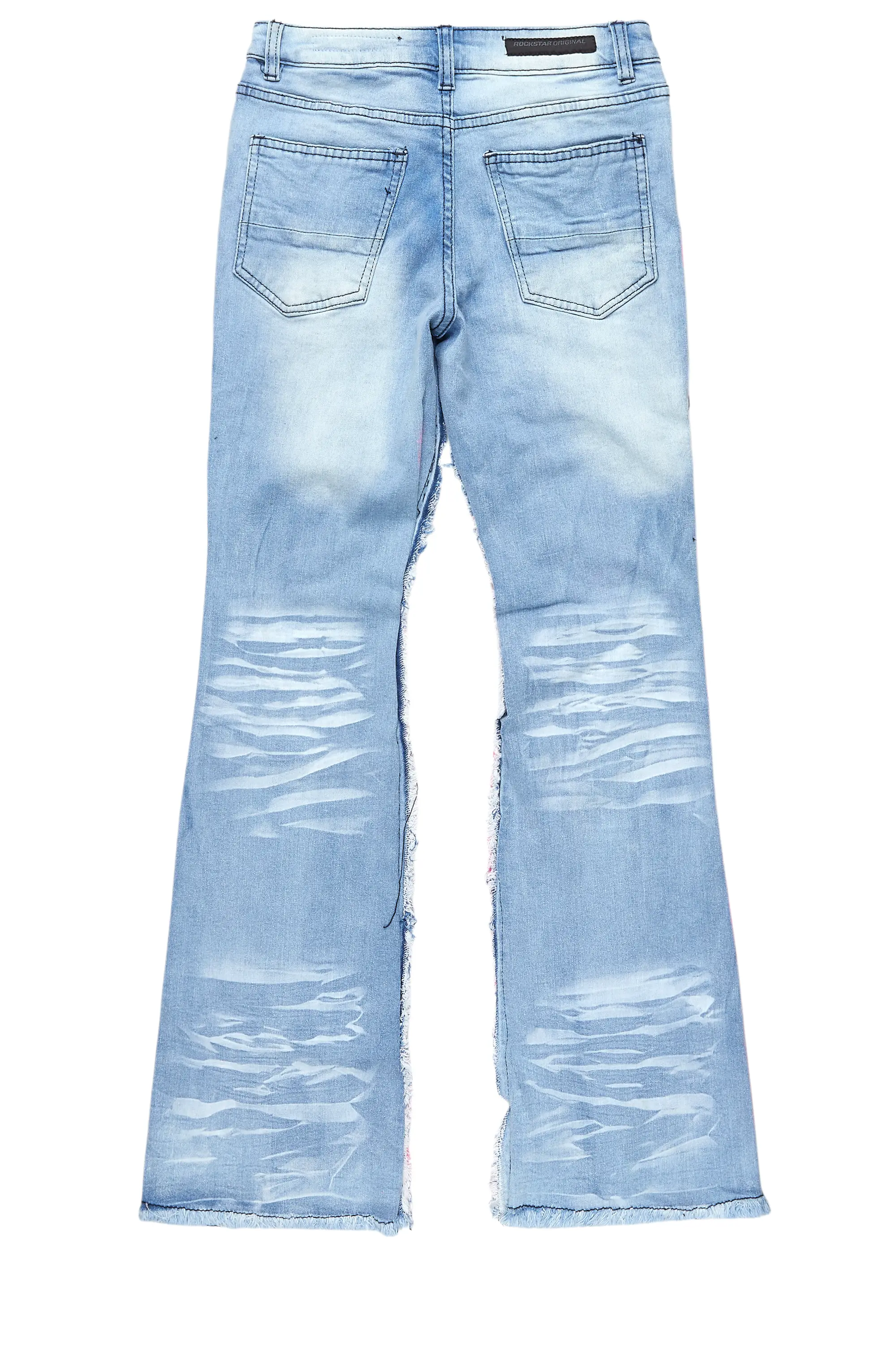 Boys Helki Blue/Pink Roller Paint Stacked Flare Jean - Image 3