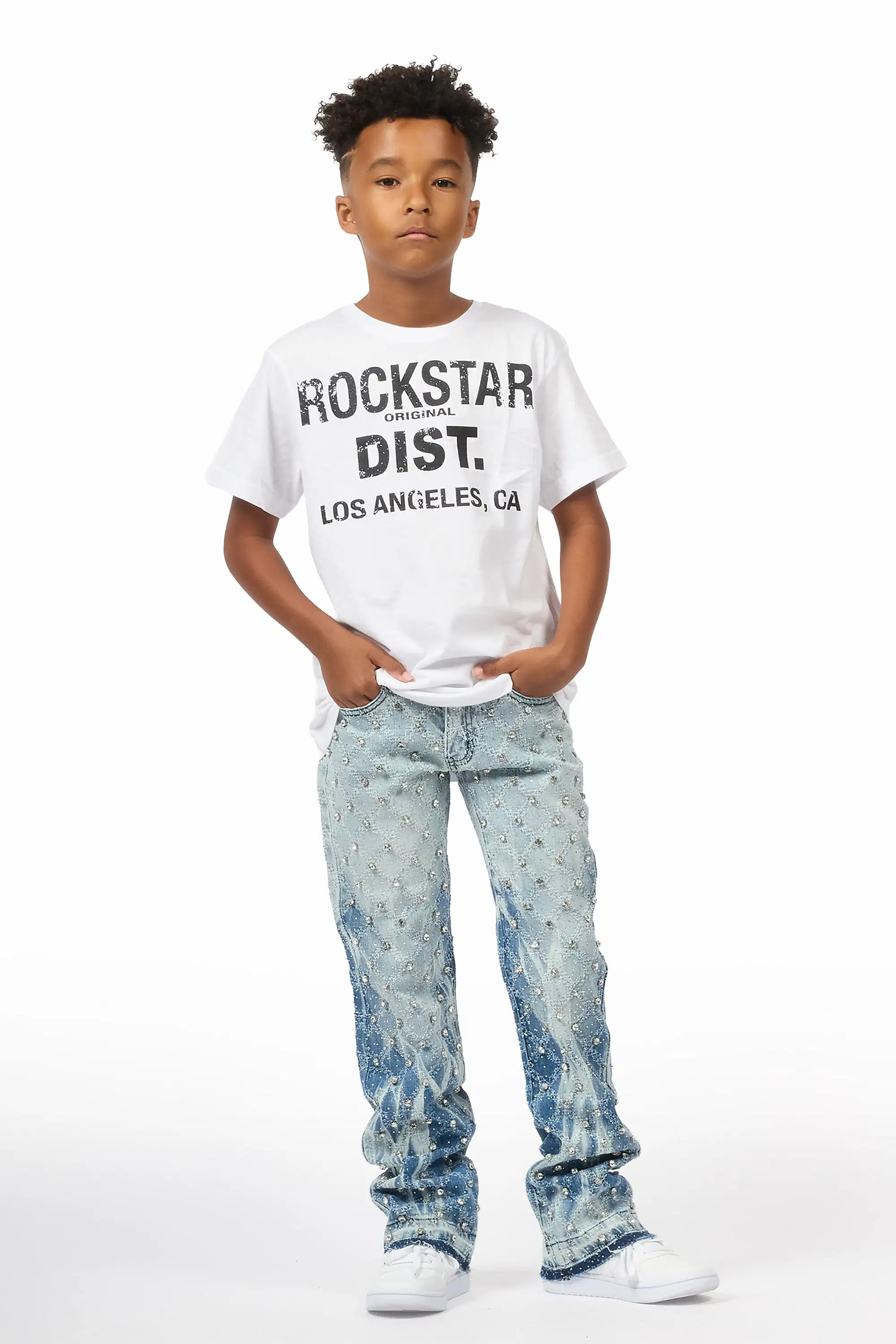 Boys Glit Blue Rhinestone Stacked Flare Jean - Image 3