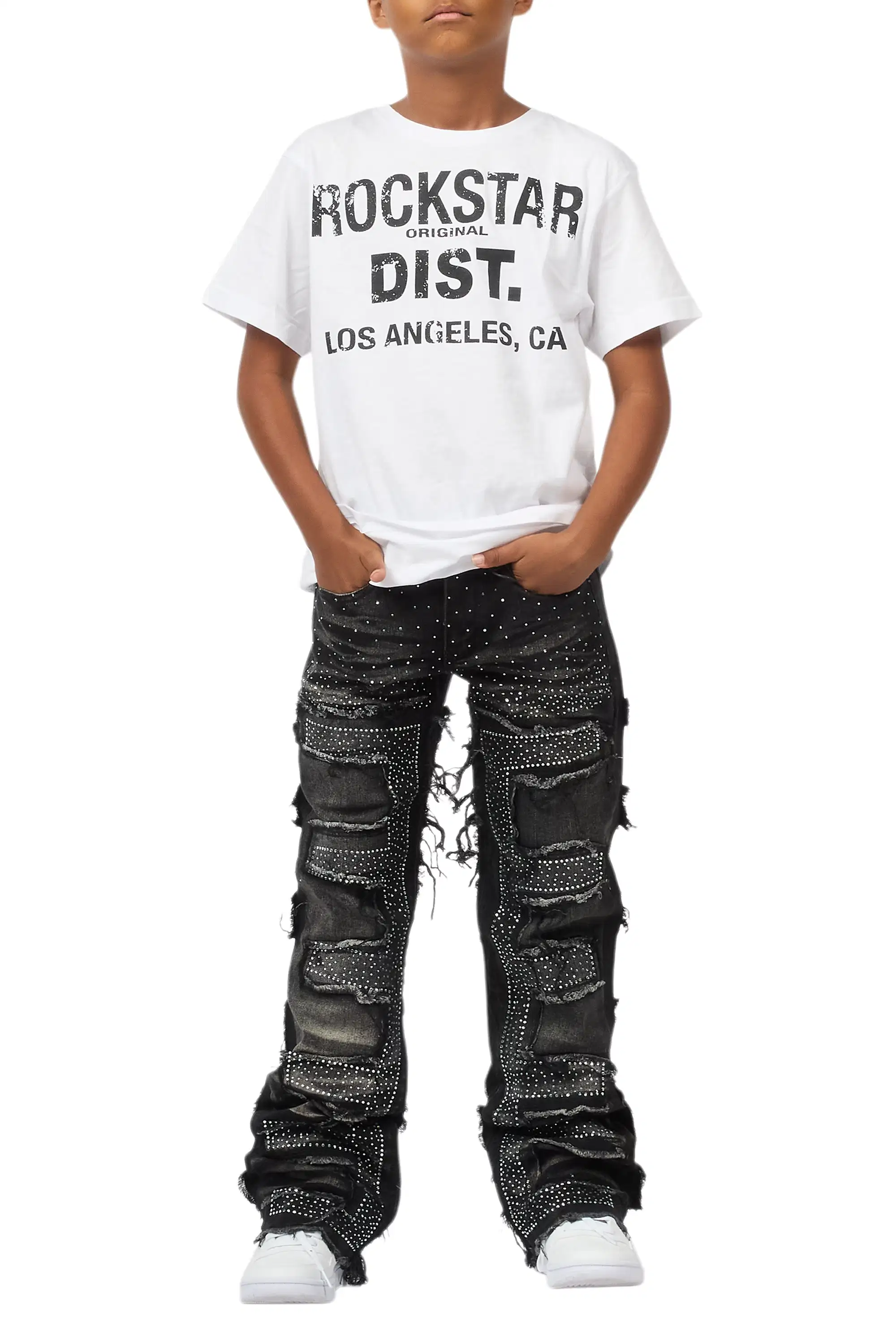 Boys Shake Dark Grey Rhinestone Stacked Flare Jean - Image 10
