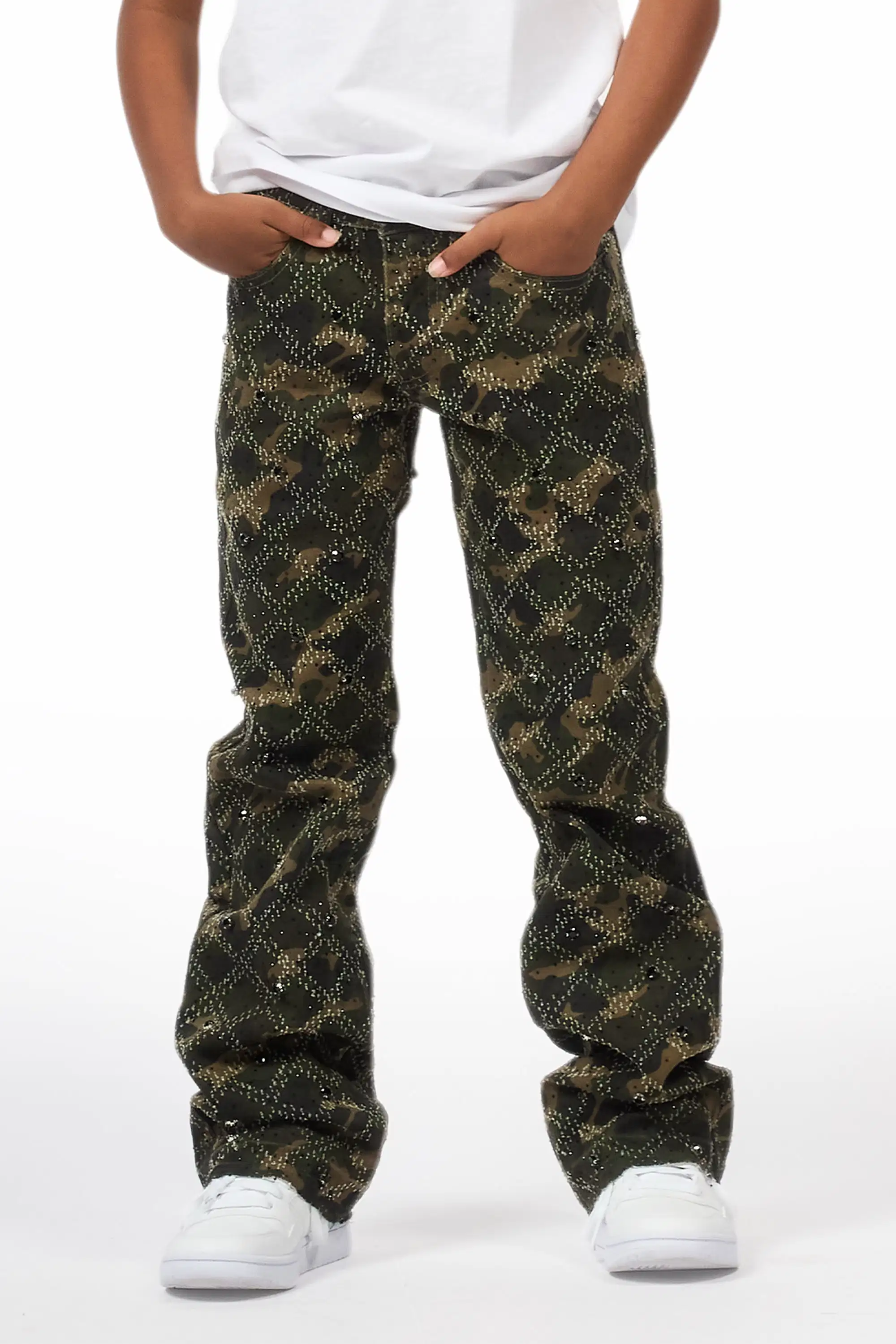 Boys Kassio Camo Rhinestone Stacked Flare Jean - Image 9