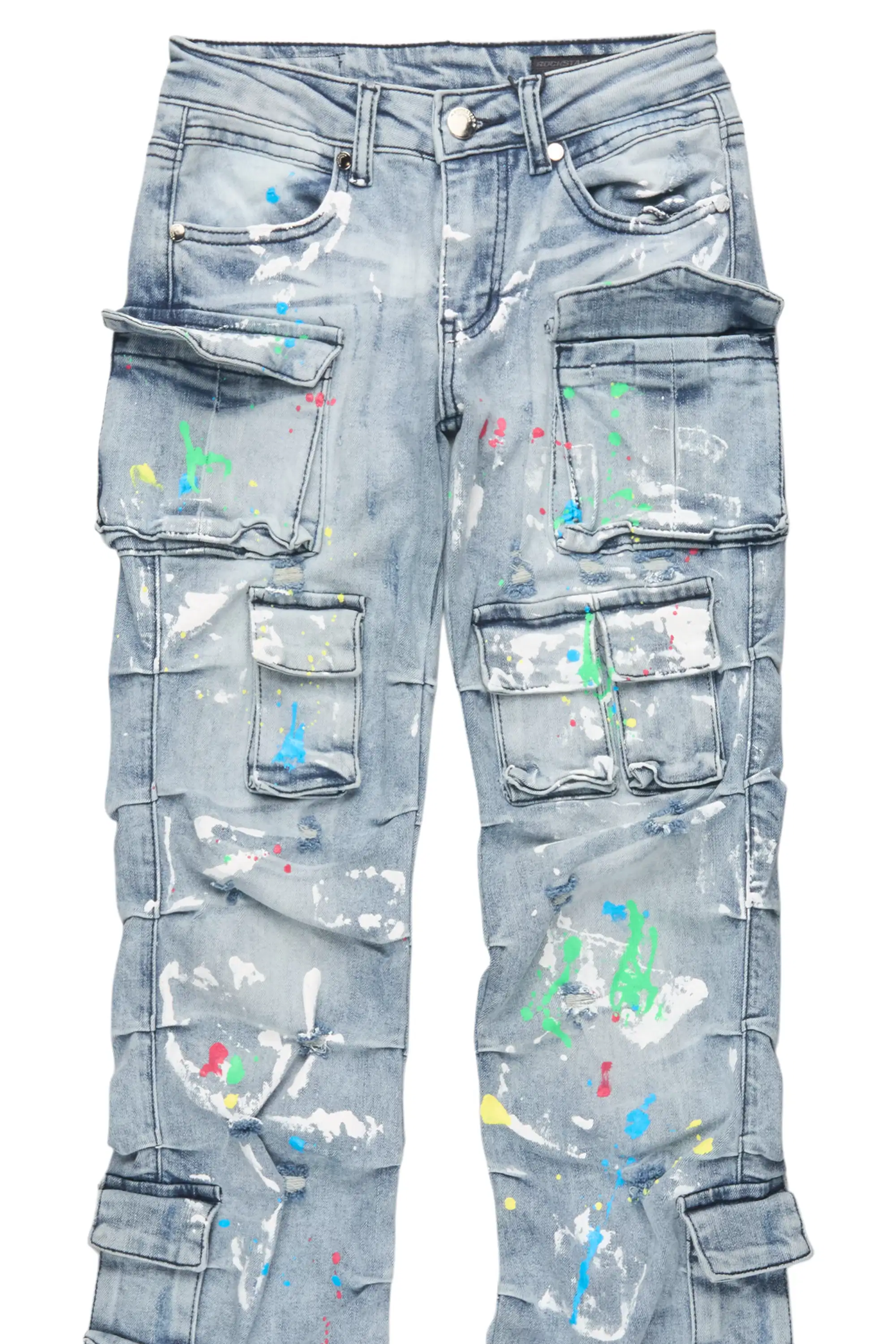 Boys Major Light Blue Stacked Painter Flare Jean - Image 2