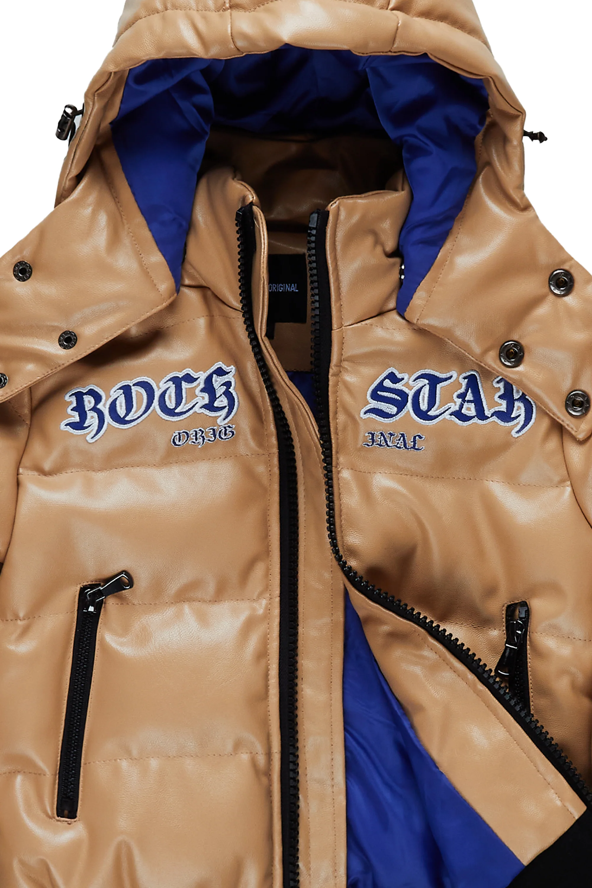 Boys Sir Leatherette Puffer Jacket-Beige - Image 3