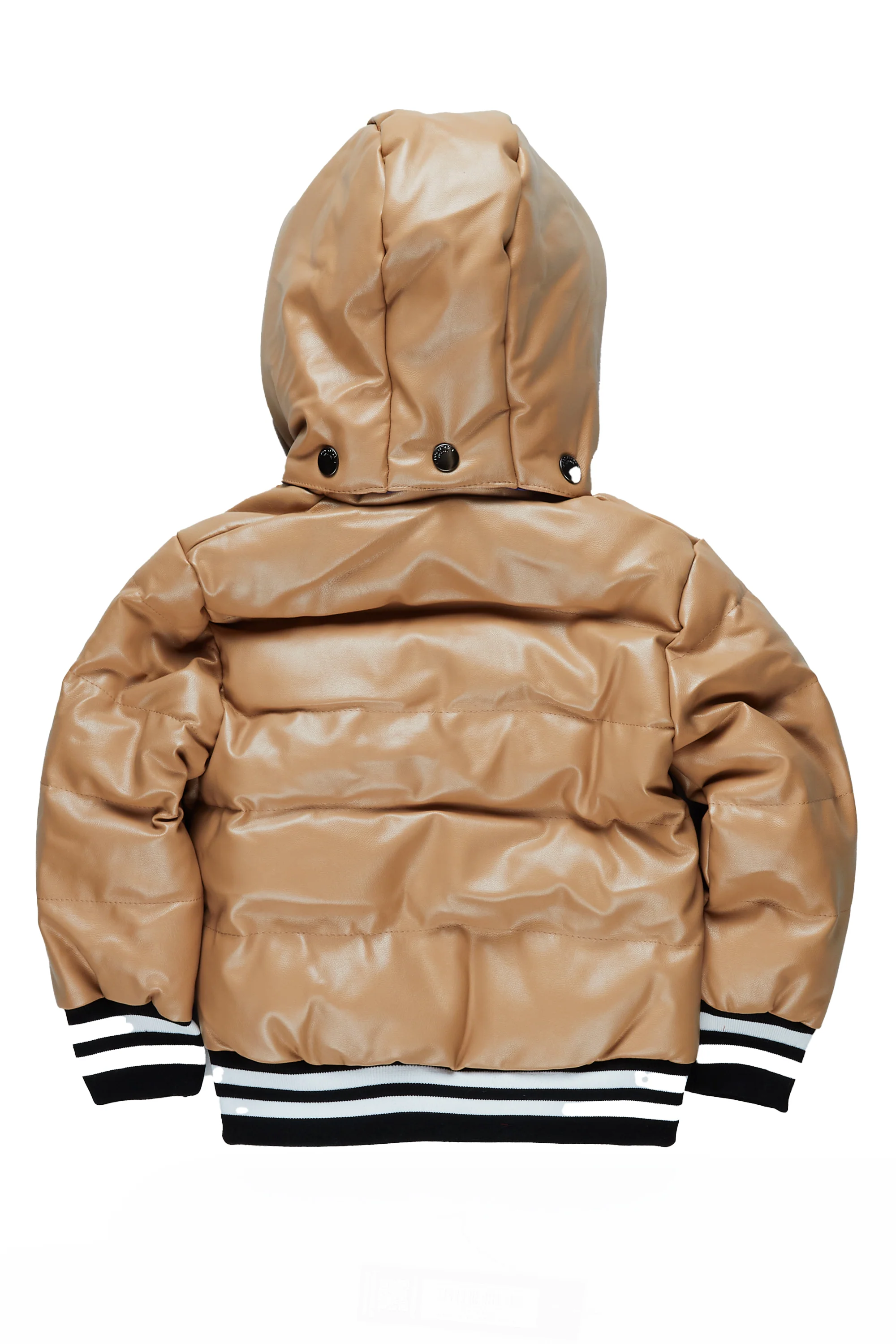Boys Sir Leatherette Puffer Jacket-Beige - Image 4