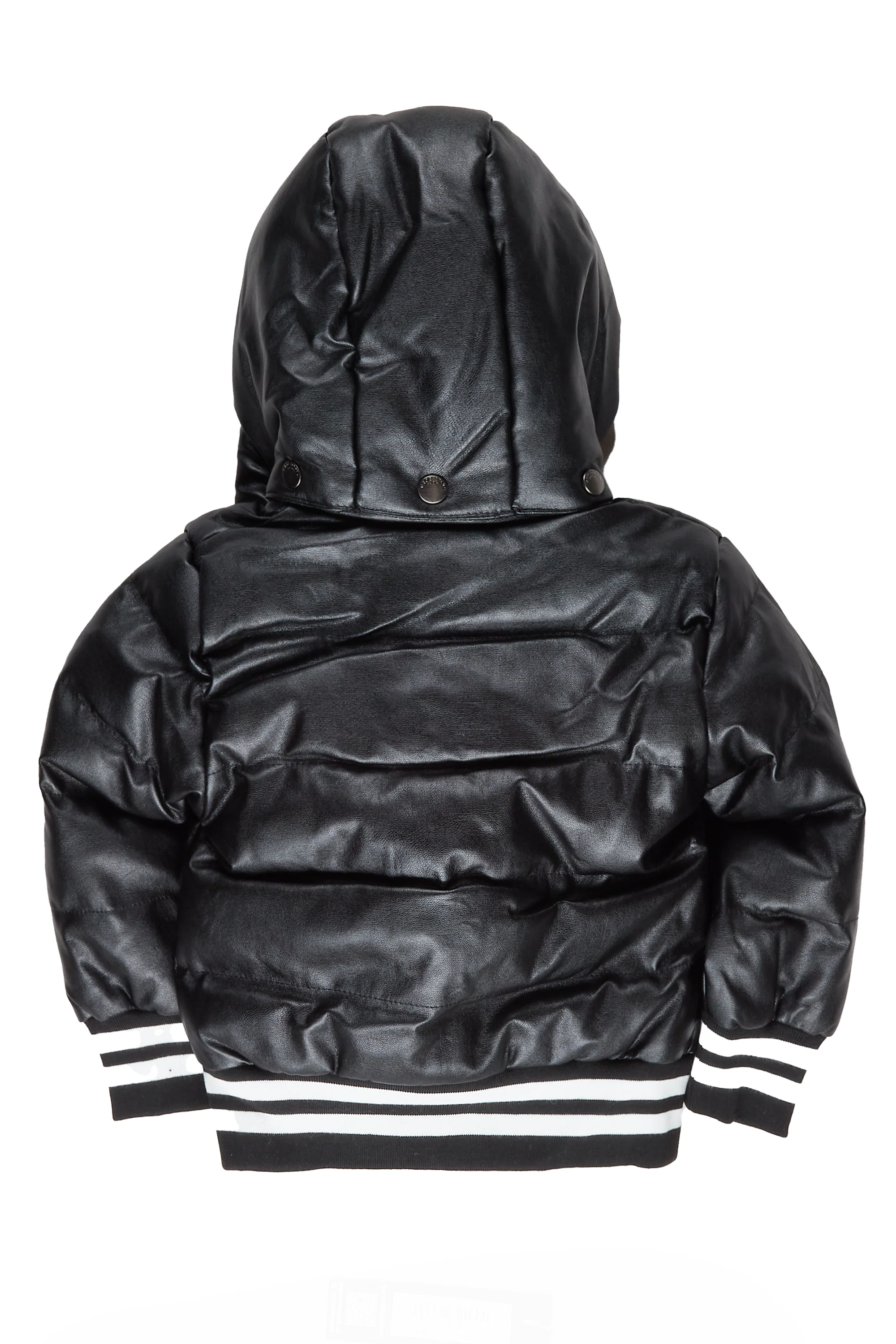 Boys Sir Leatherette Puffer Jacket-Black - Image 5