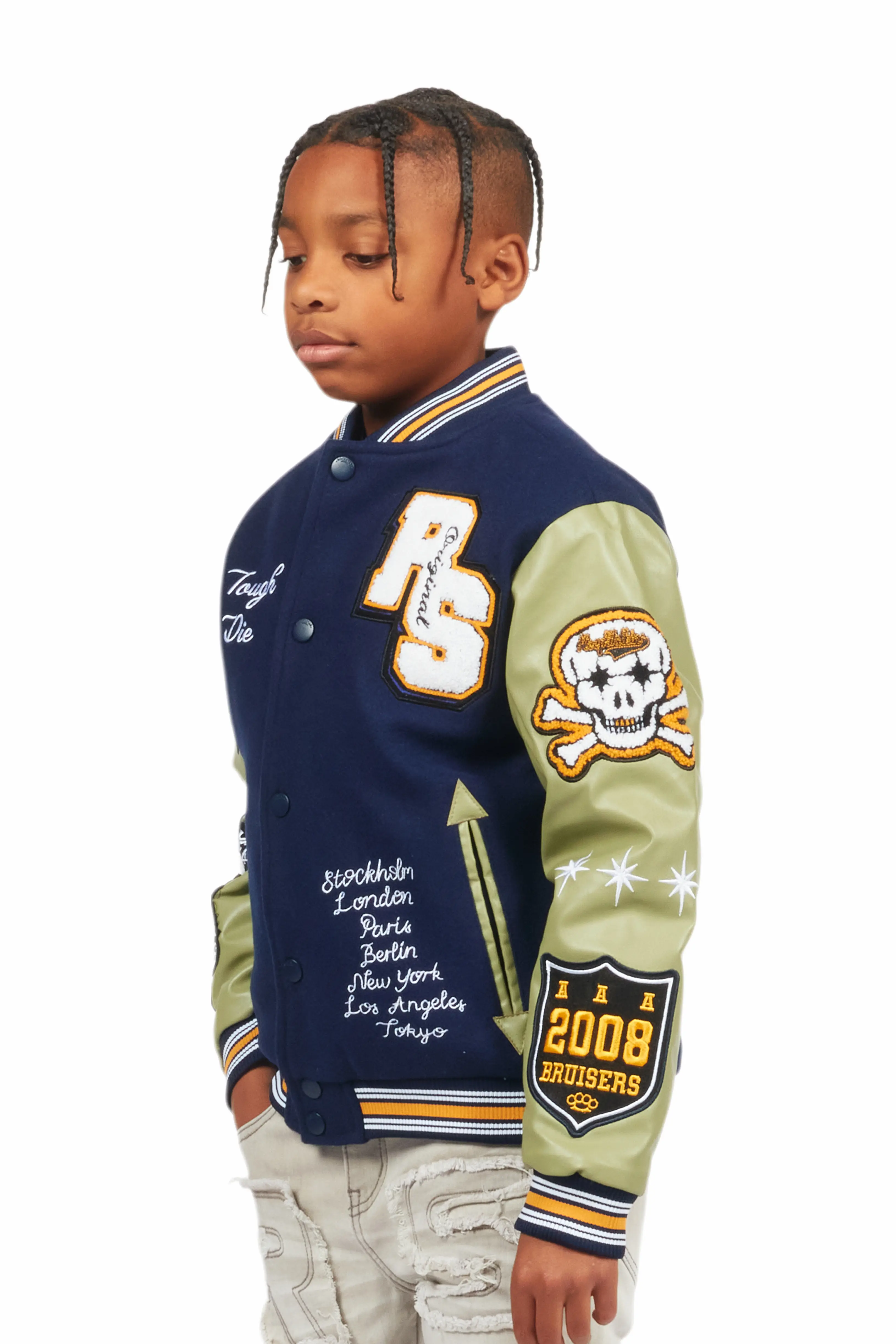 Boys Shexter Navy Varsity Jacket - Image 5