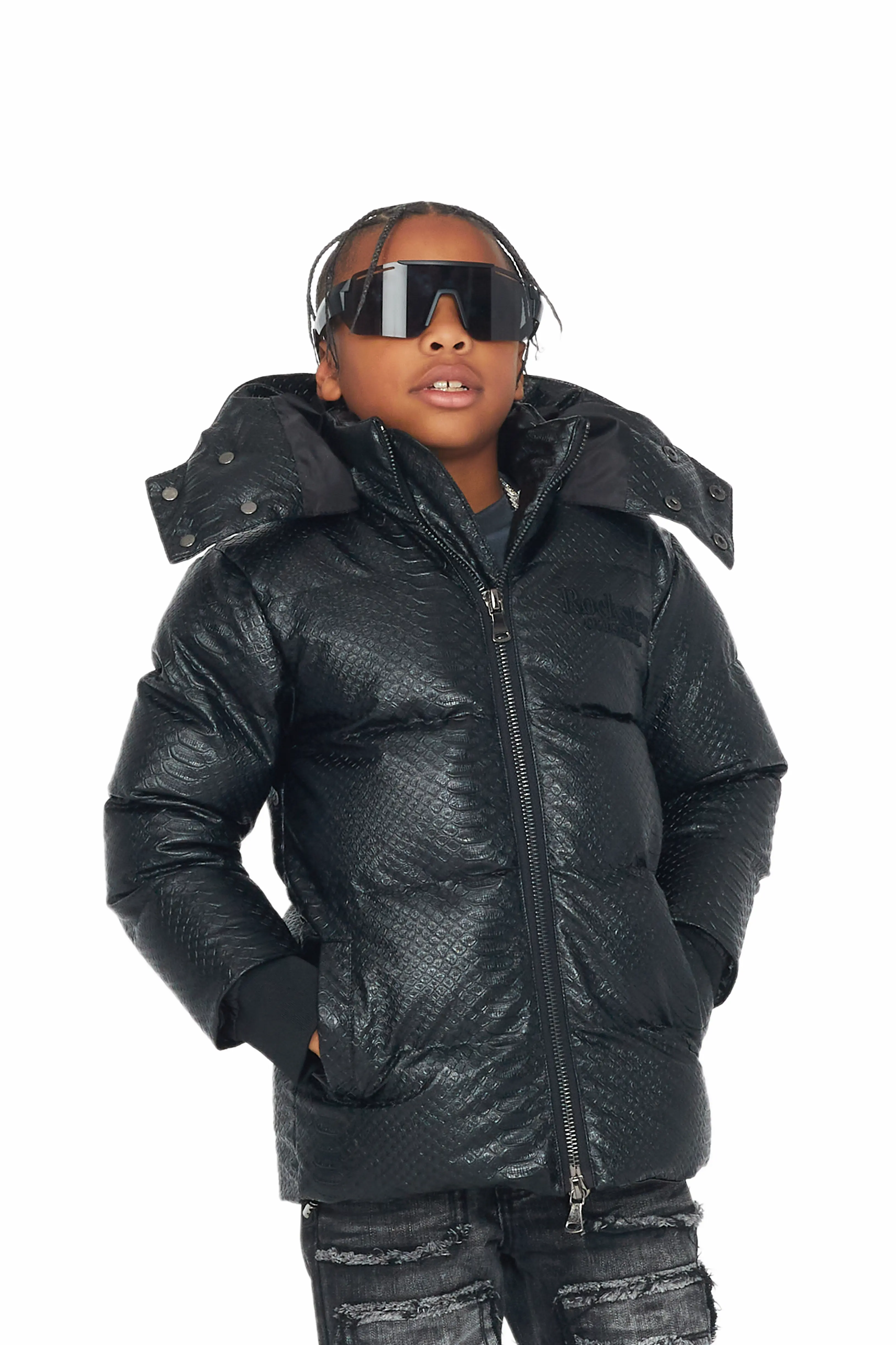 Boys Luka Black  Puffer Jacket - Image 2