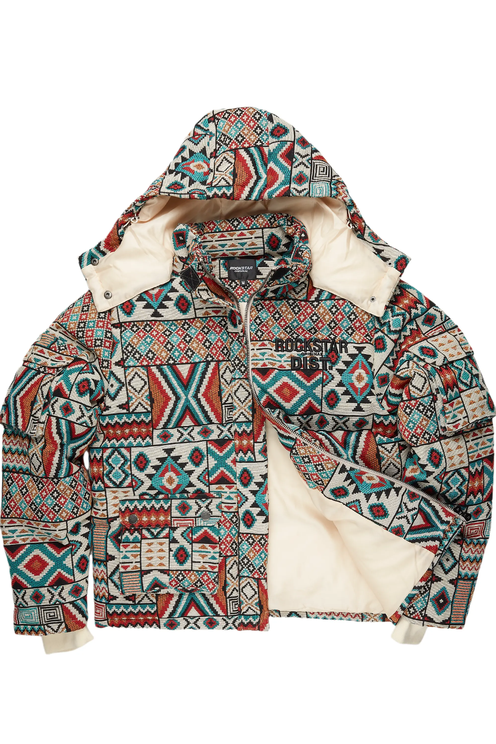 Boys Nard Beige Multi Tapestry Puffer Jacket - Image 2