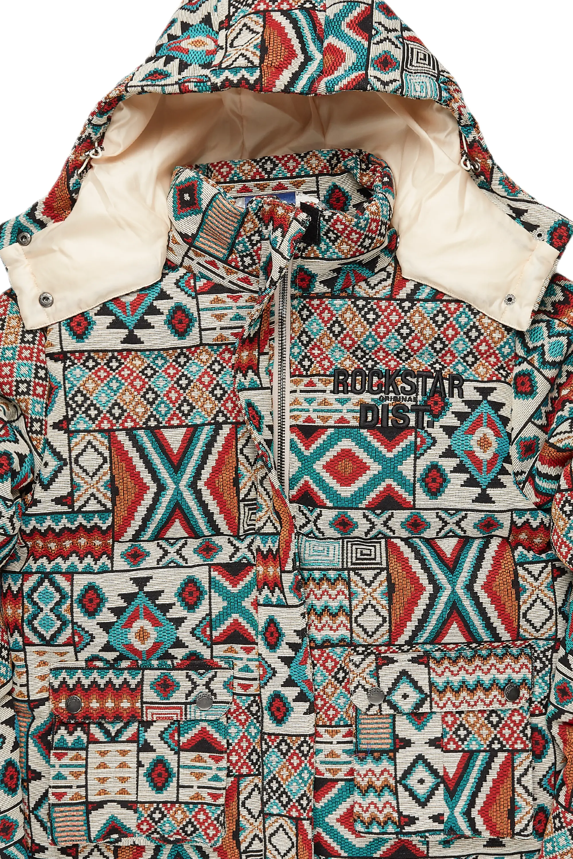 Boys Nard Beige Multi Tapestry Puffer Jacket - Image 3