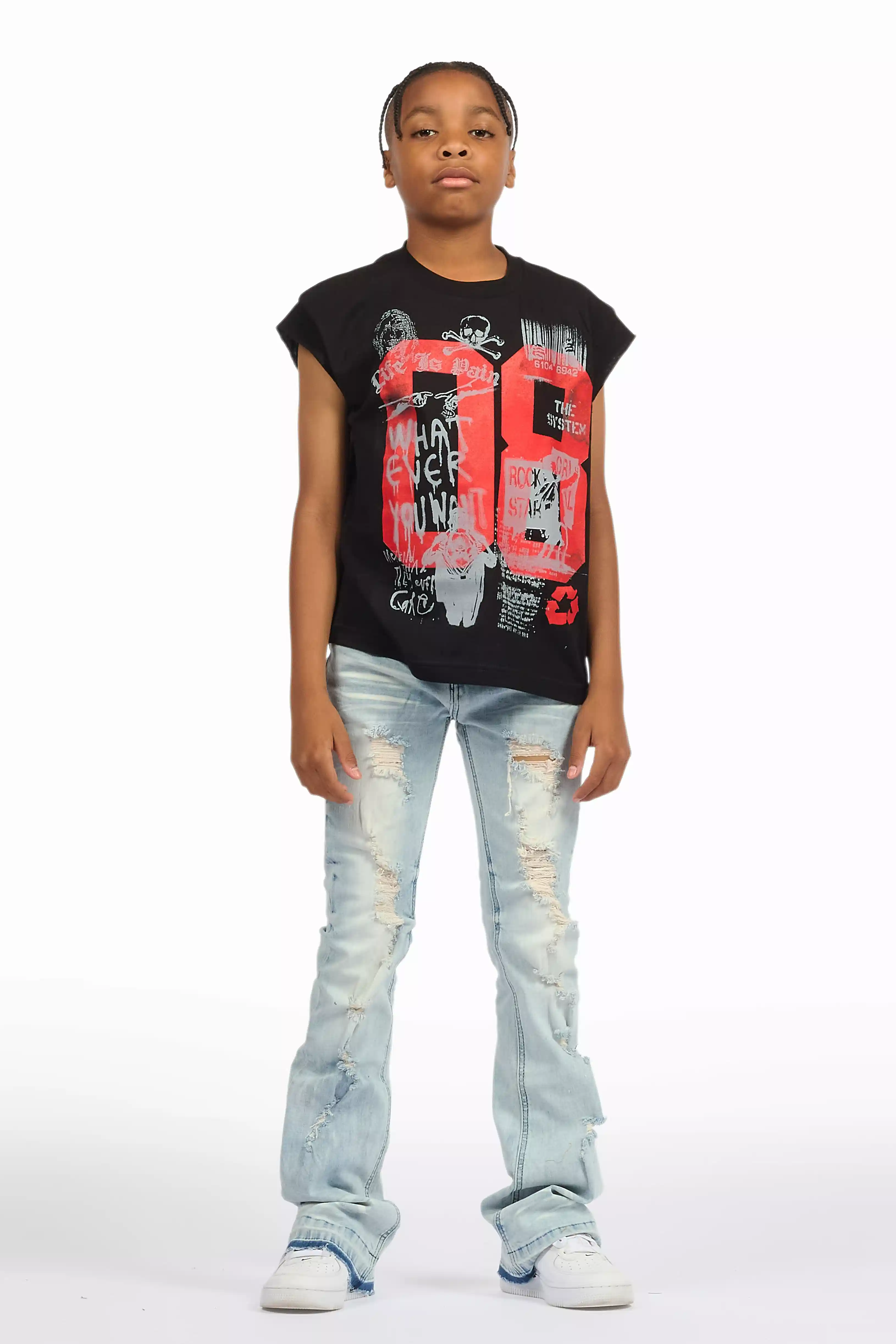 Boys Zahir Blue Slim Stacked Flare Jean - Image 3