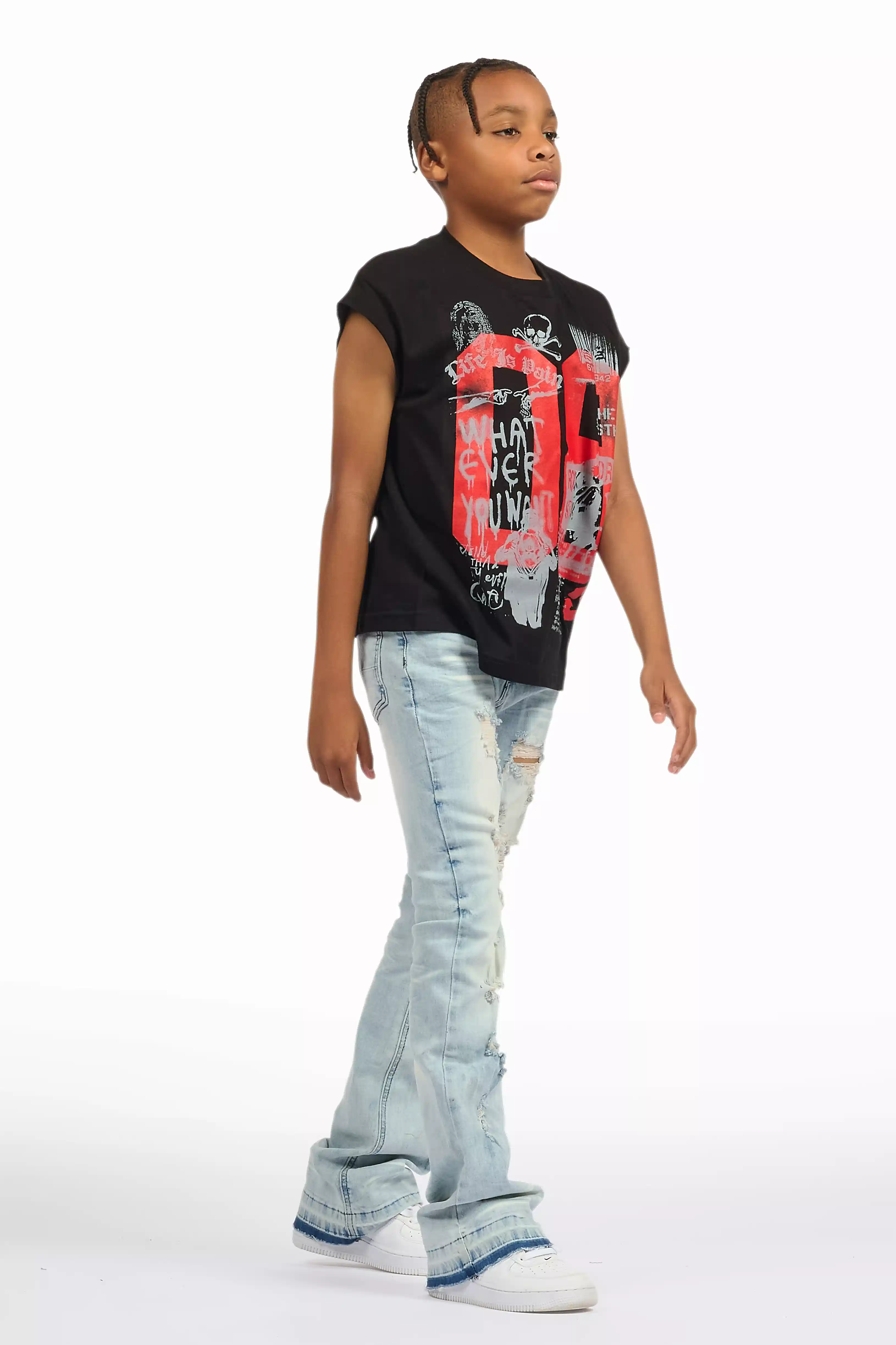 Boys Zahir Blue Slim Stacked Flare Jean - Image 4