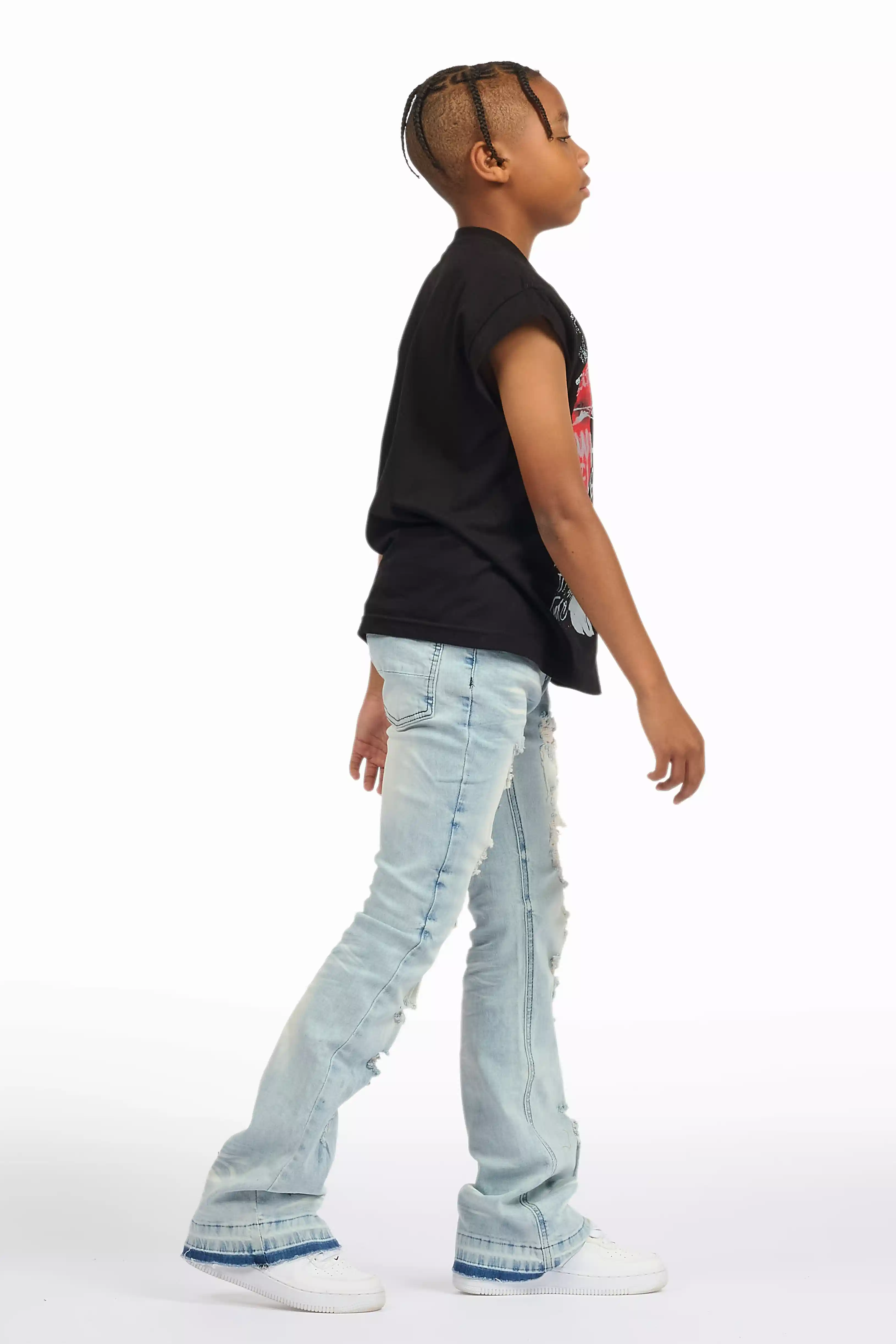 Boys Zahir Blue Slim Stacked Flare Jean - Image 5