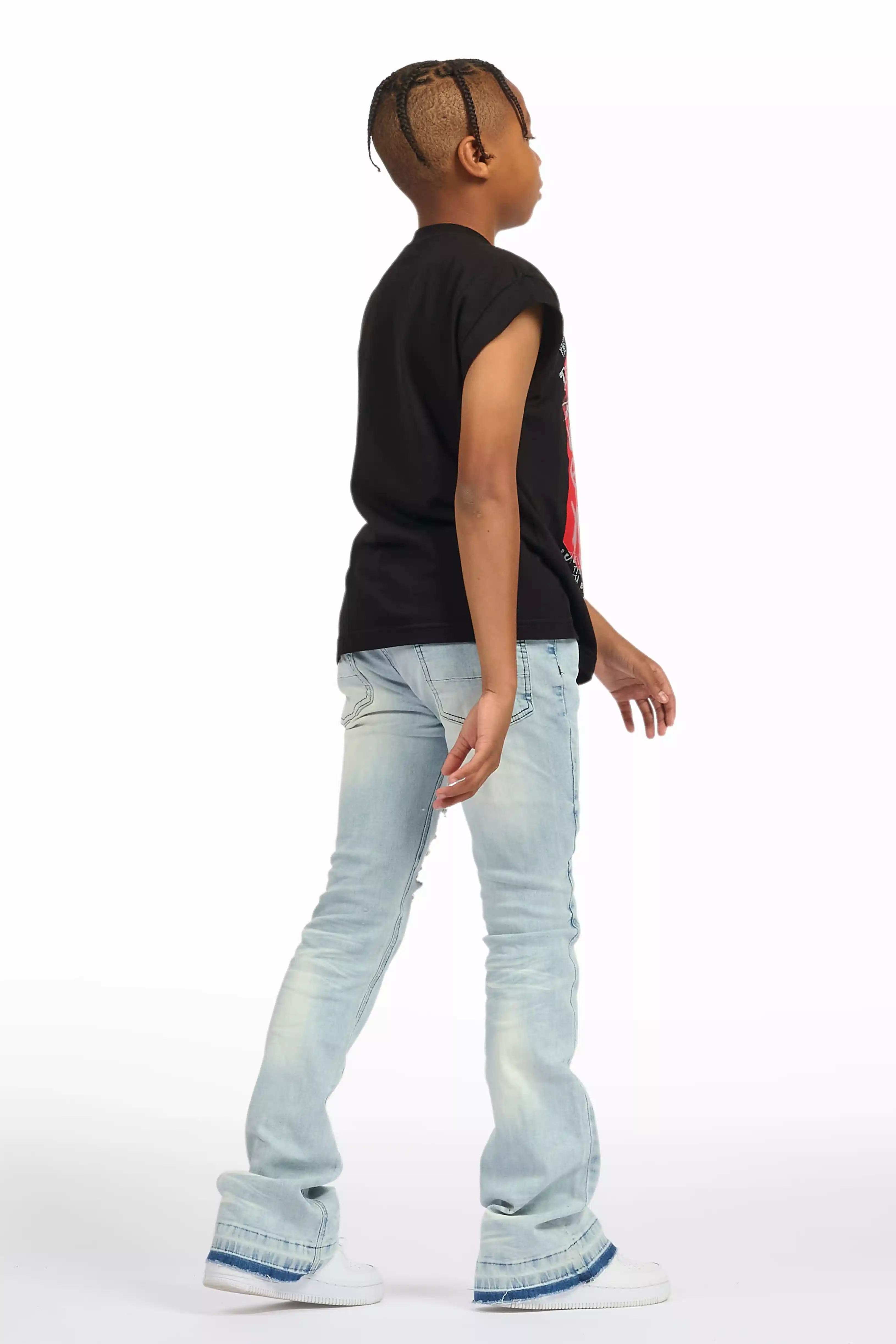 Boys Zahir Blue Slim Stacked Flare Jean - Image 6