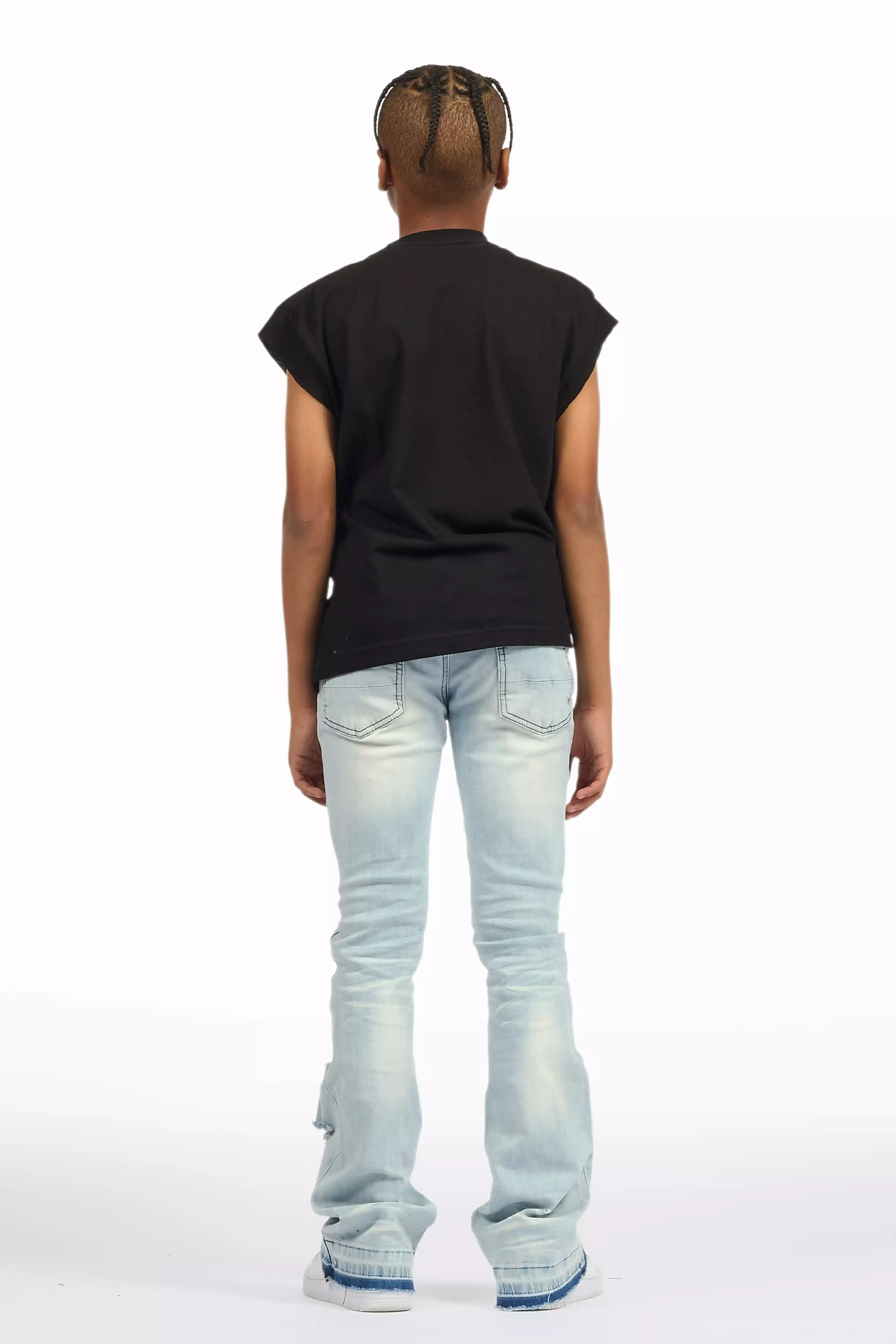Boys Zahir Blue Slim Stacked Flare Jean - Image 7