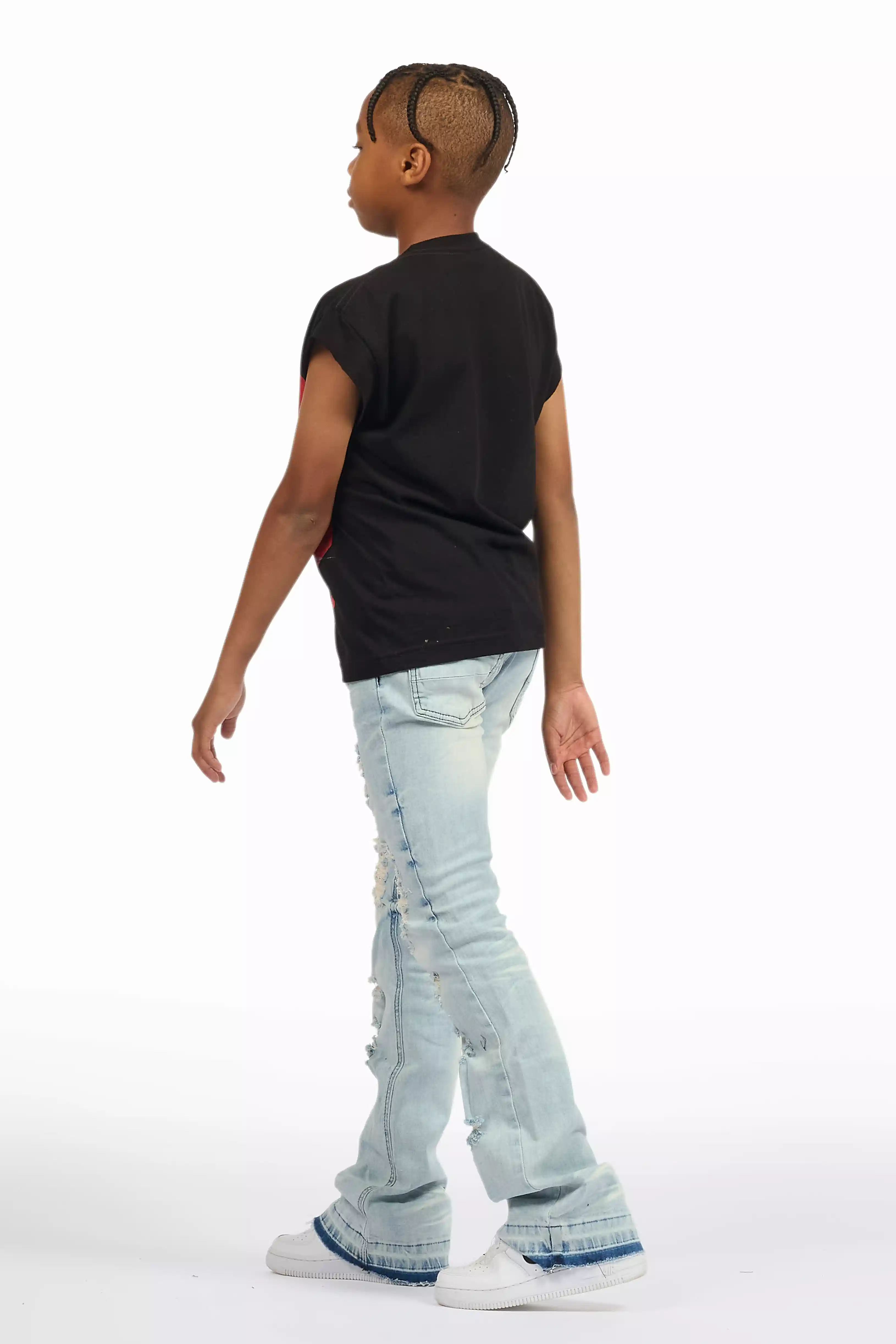 Boys Zahir Blue Slim Stacked Flare Jean - Image 8