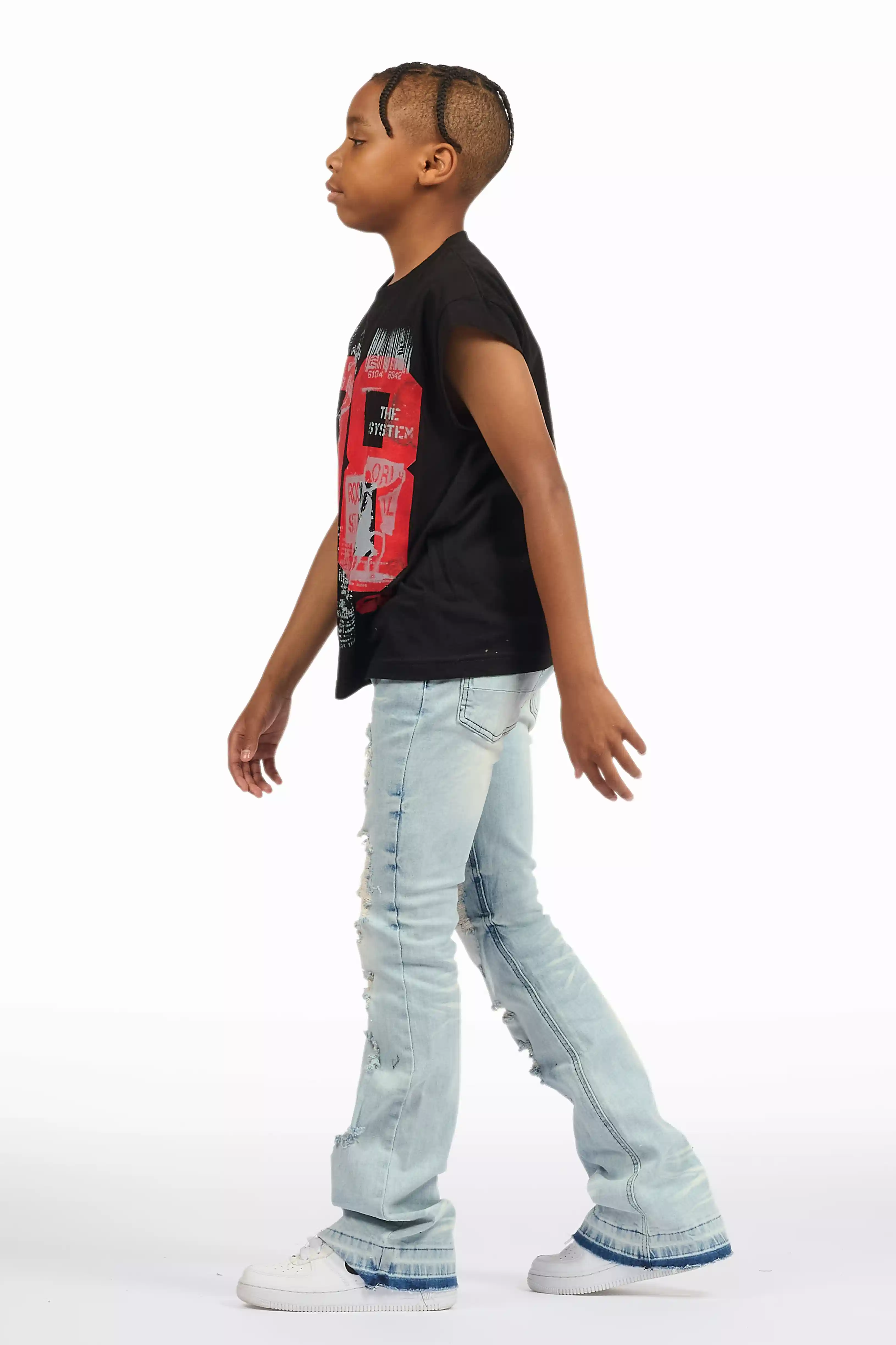 Boys Zahir Blue Slim Stacked Flare Jean - Image 9