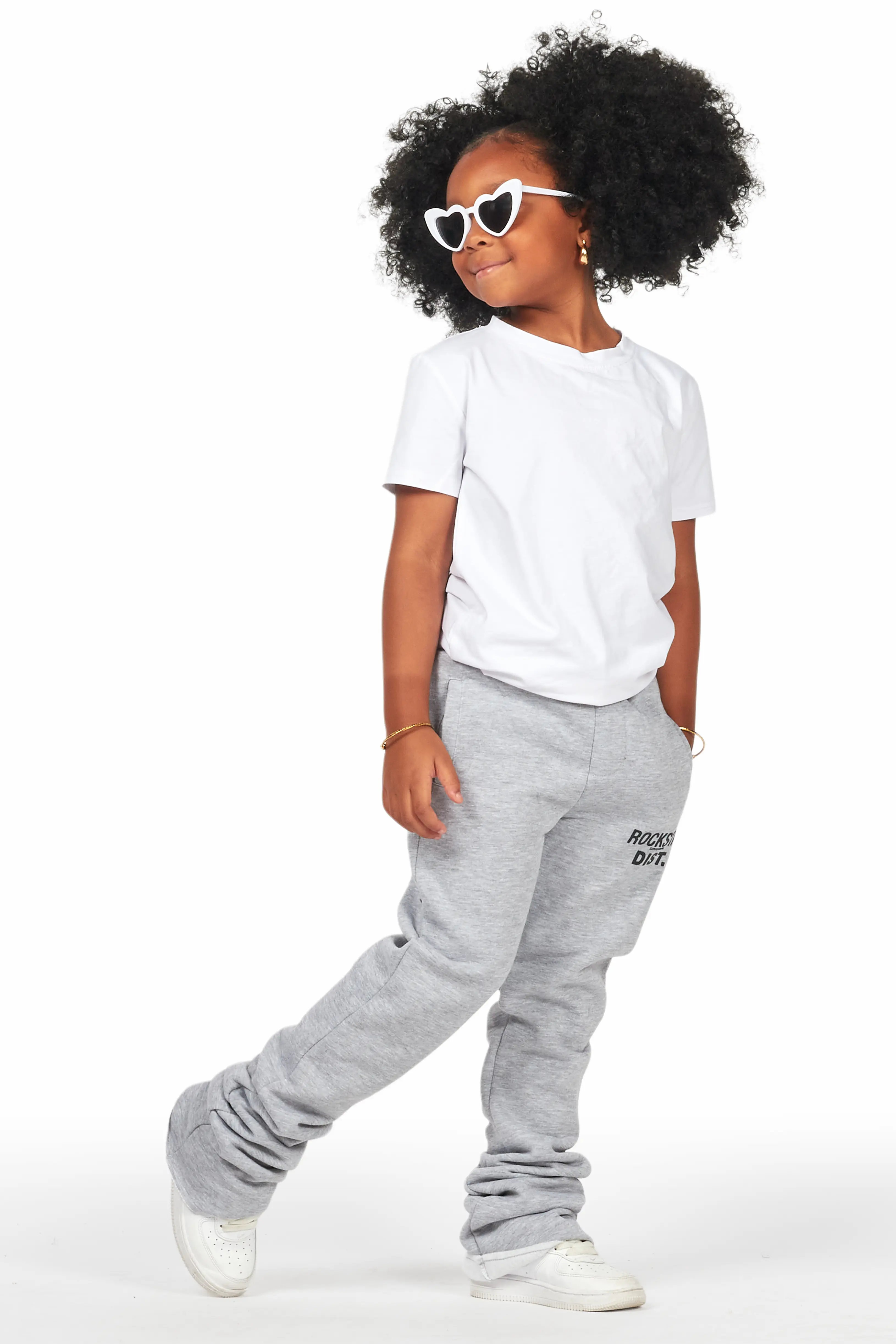 Girls Alpanna Heather Grey Super Stacked Trackpant - Image 5
