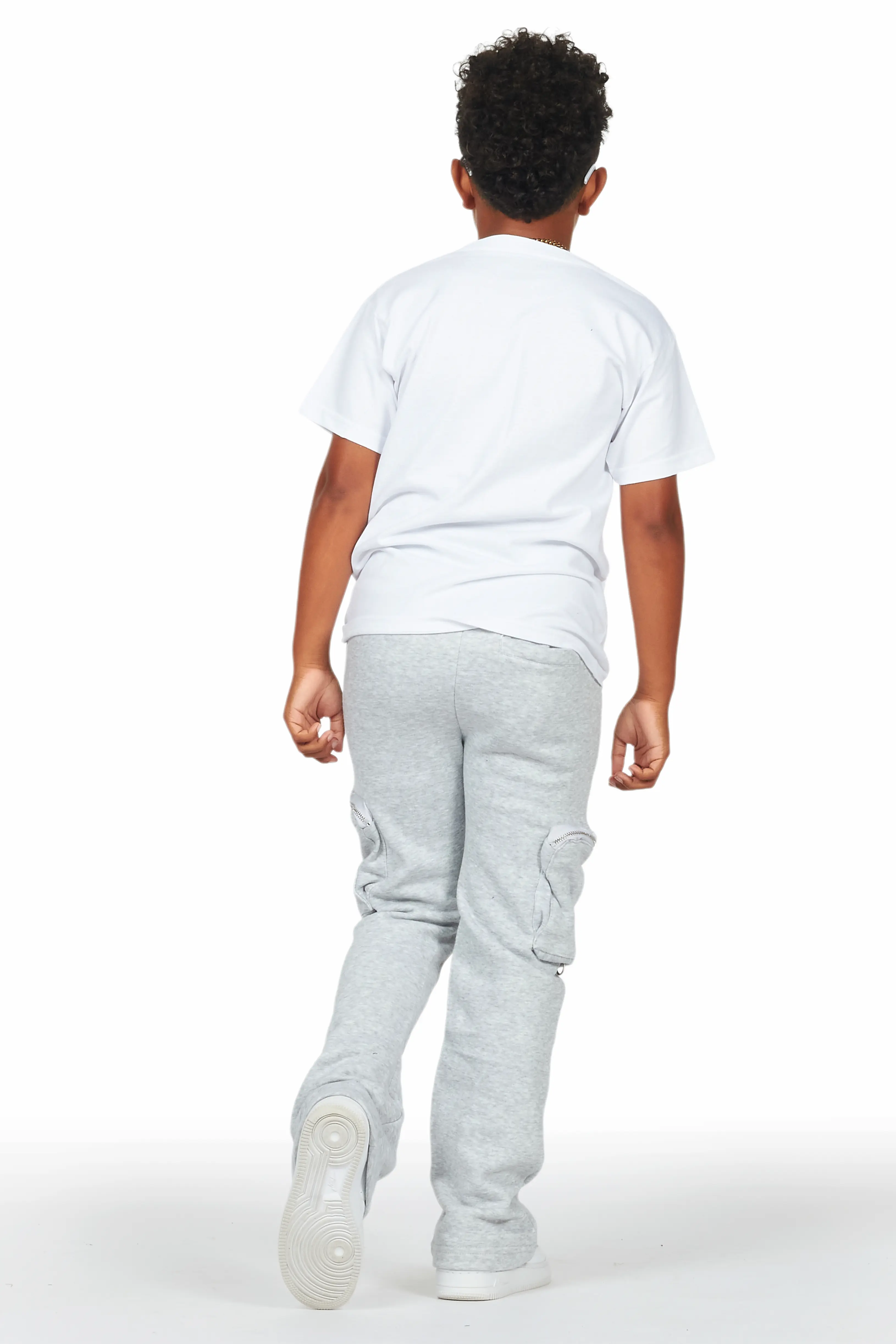 Boys Colin Heather Grey Stacked Flare Track Pants - Image 5