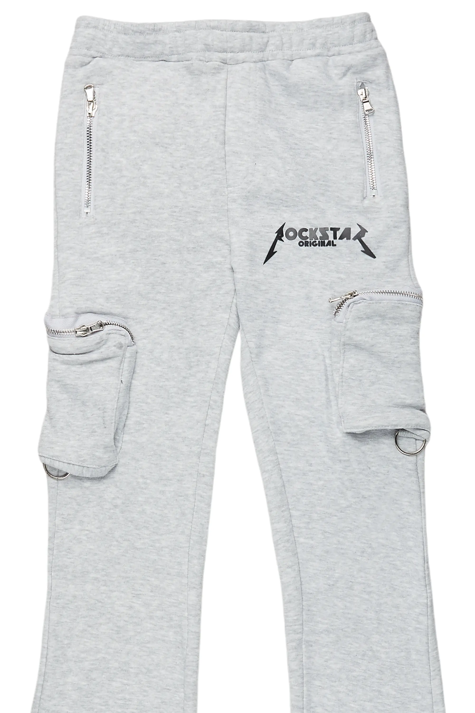 Boys Colin Heather Grey Stacked Flare Track Pants - Image 8