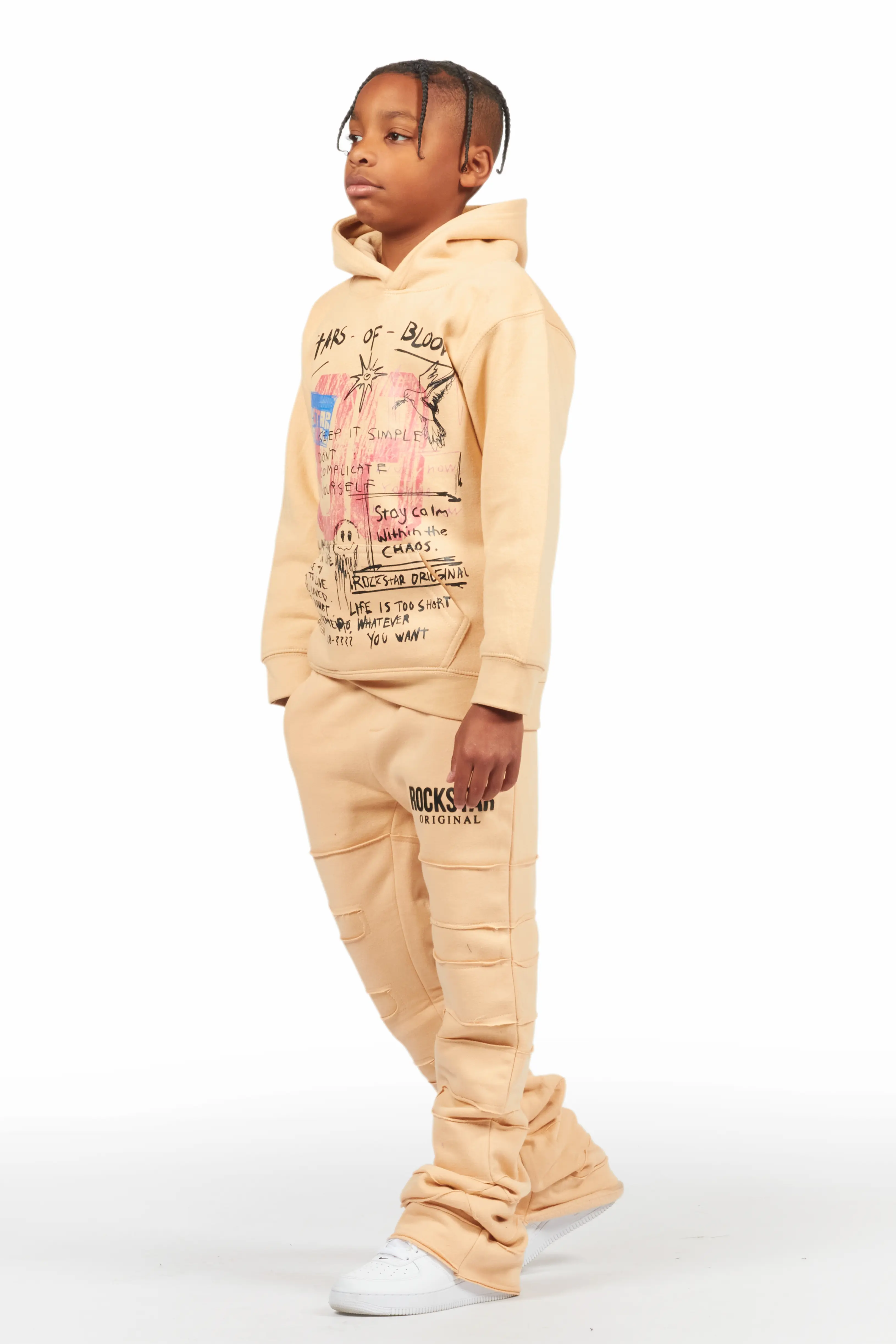 Boys Emilio Beige Stacked Flare Track Pant - Image 6