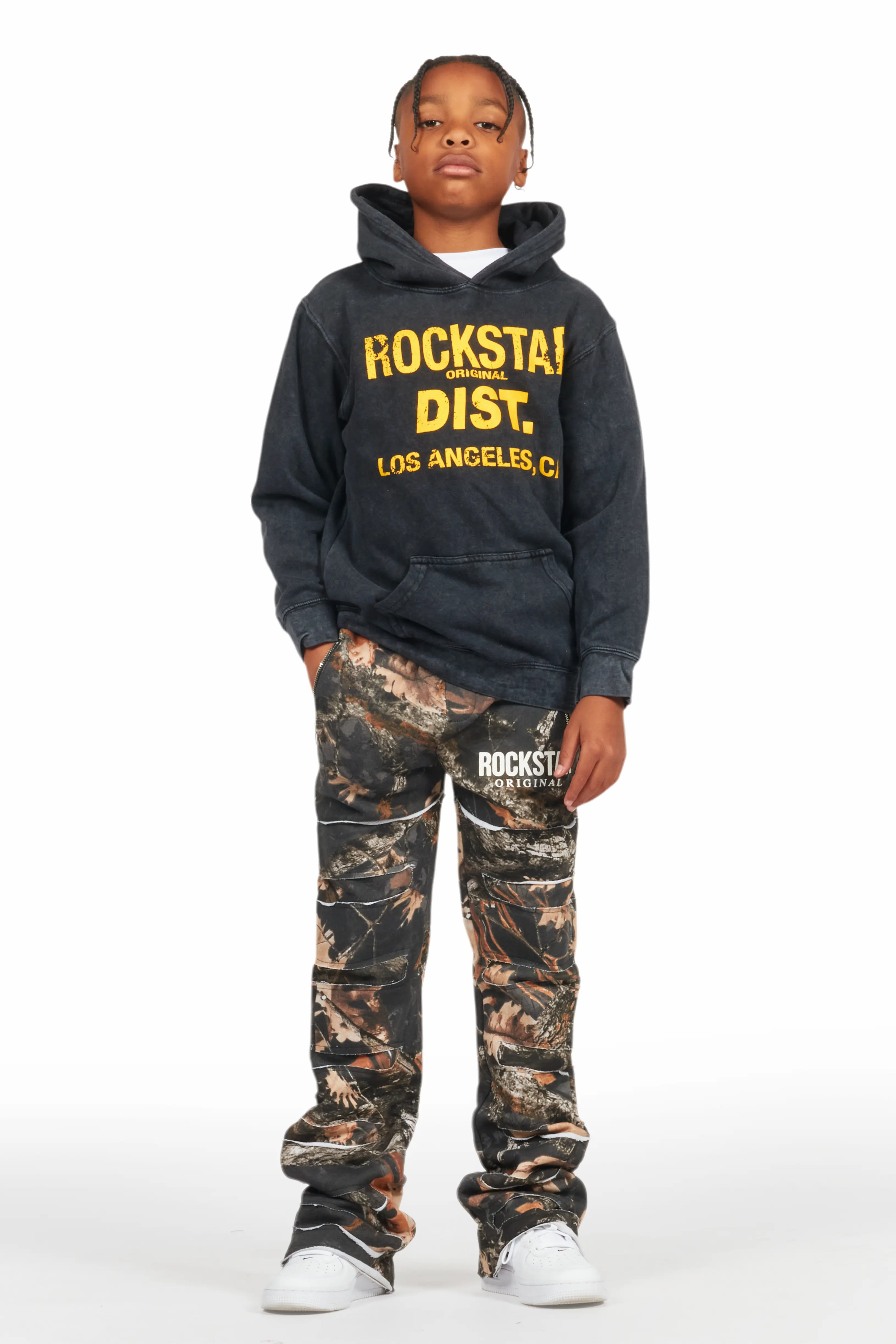 Boys Emilio Black Tree Camo Stacked Flare Track Pant - Image 3