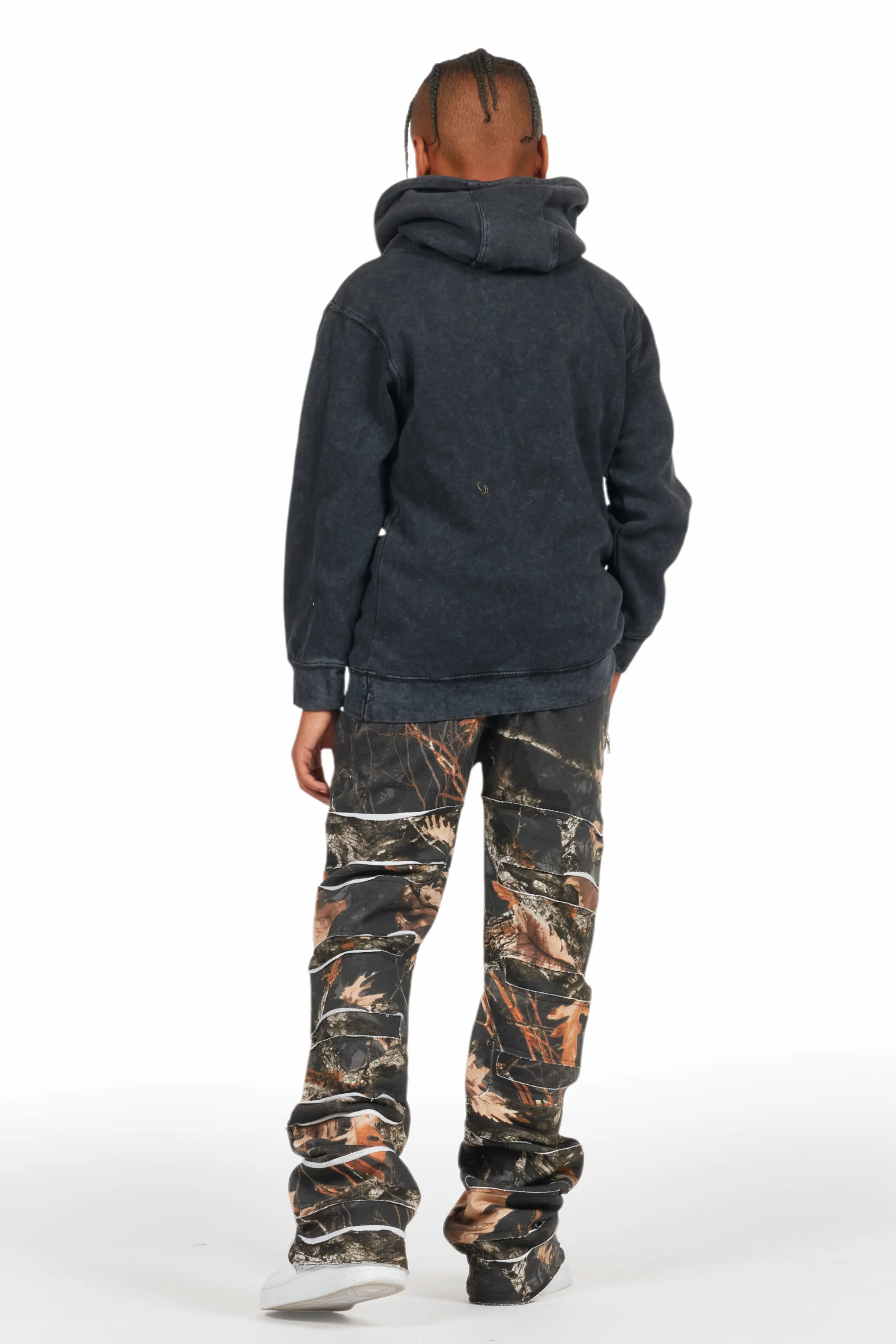 Boys Emilio Black Tree Camo Stacked Flare Track Pant - Image 5