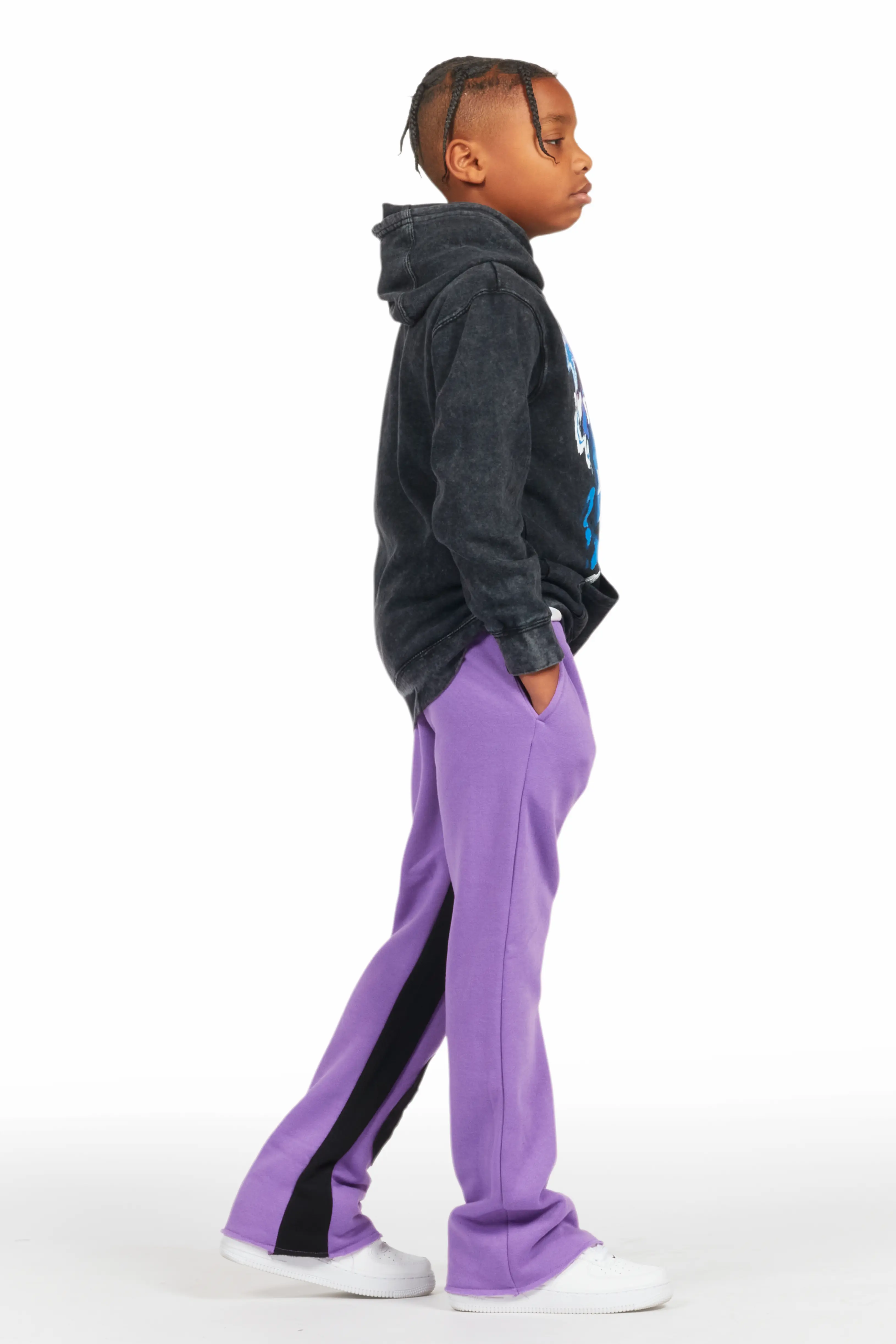 Boys Uko Purple Stacked Baggy Flare Pant - Image 4