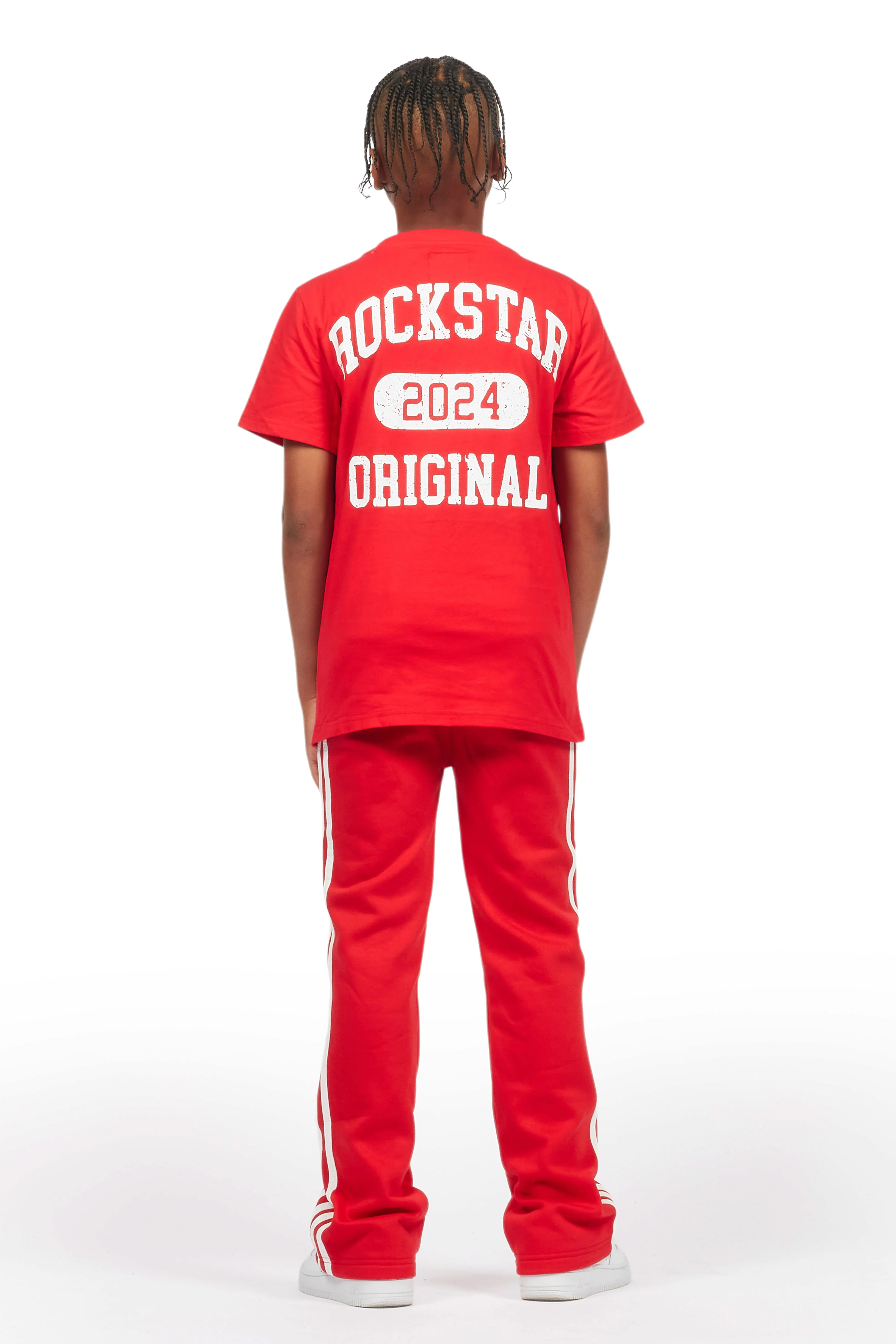 Boys Gerrit Red Stacked Baggy Track Pant - Image 5