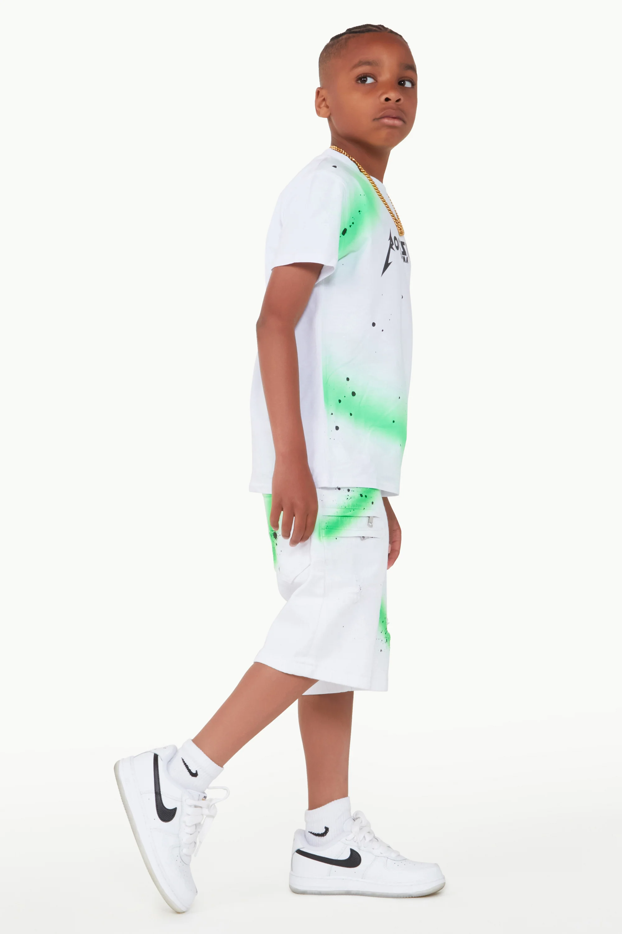 Boys Buck White/Green Short Set - Image 8