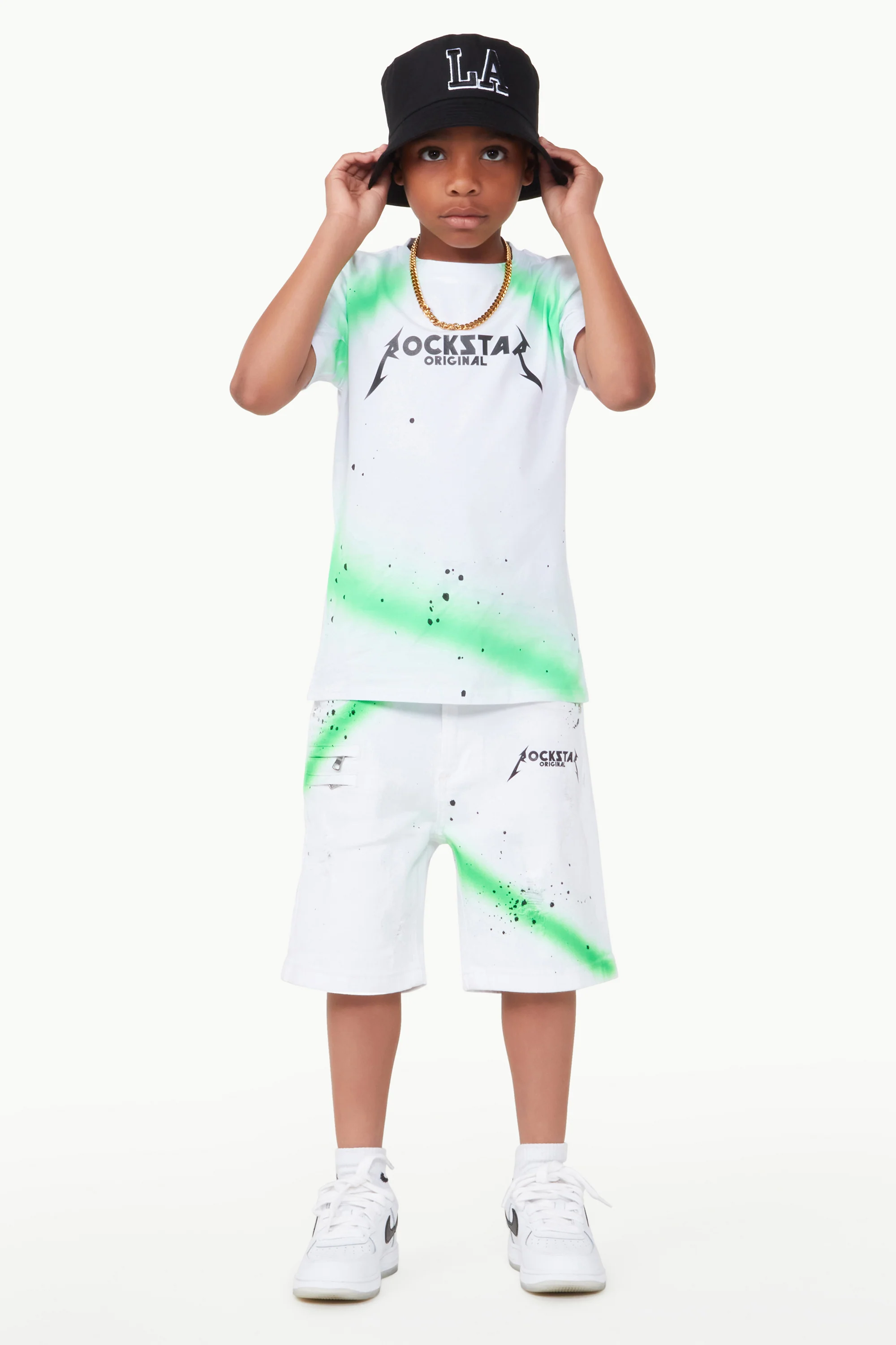 Boys Buck White/Green Short Set - Image 9