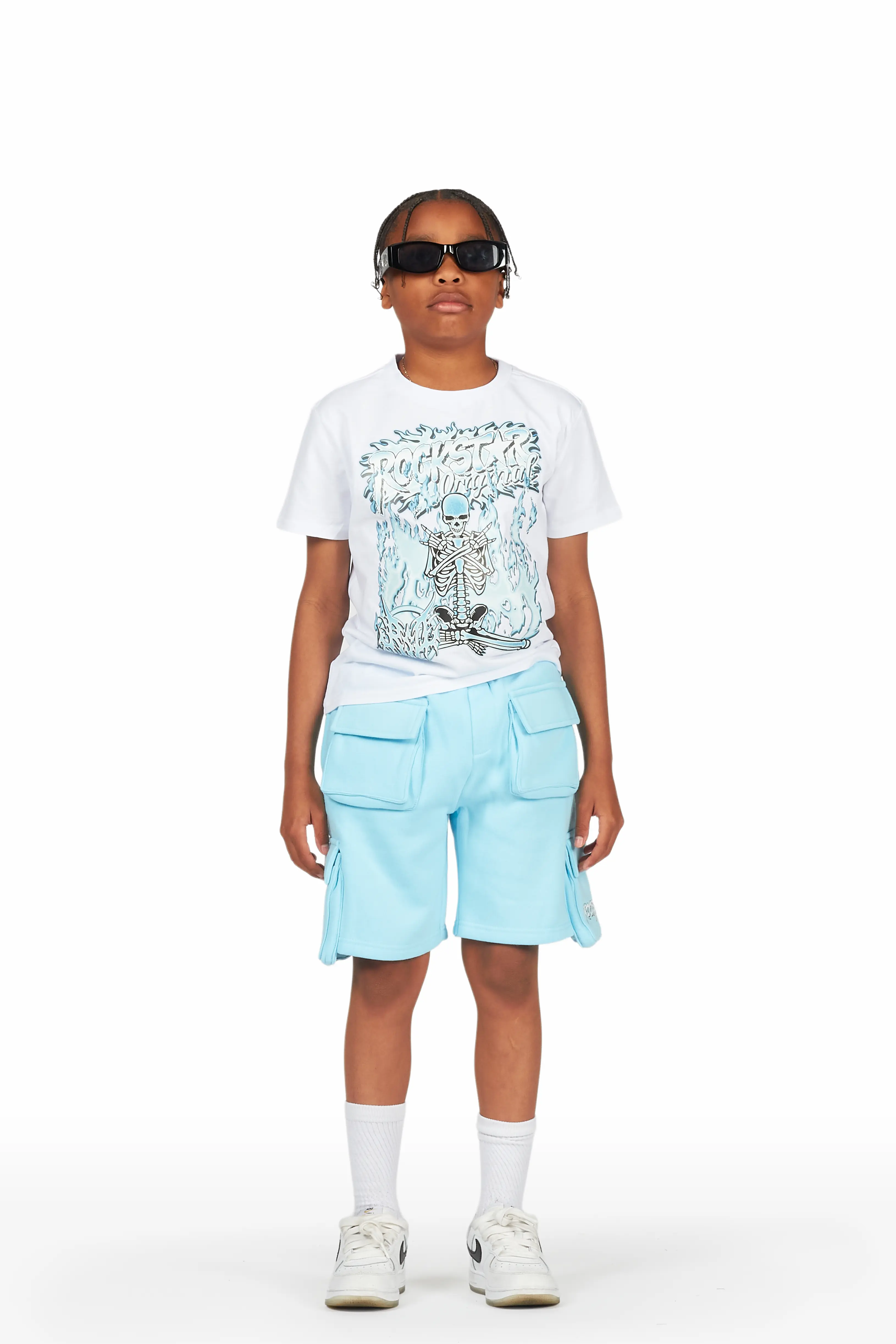 Boys Yoga White/Blue T-Shirt Short Set - Image 2