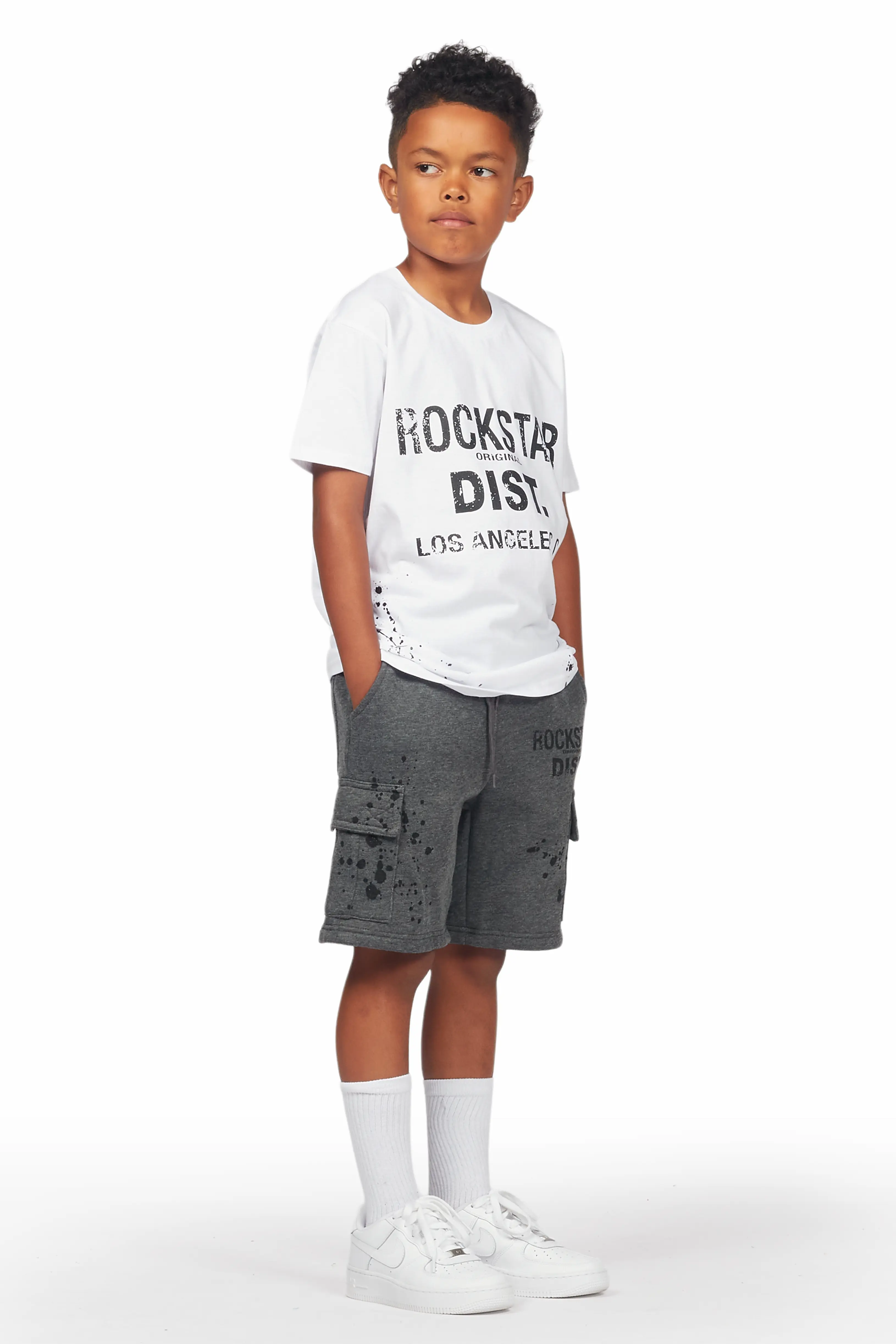 Boys Basim White/Grey T-Shirt Short Set - Image 3