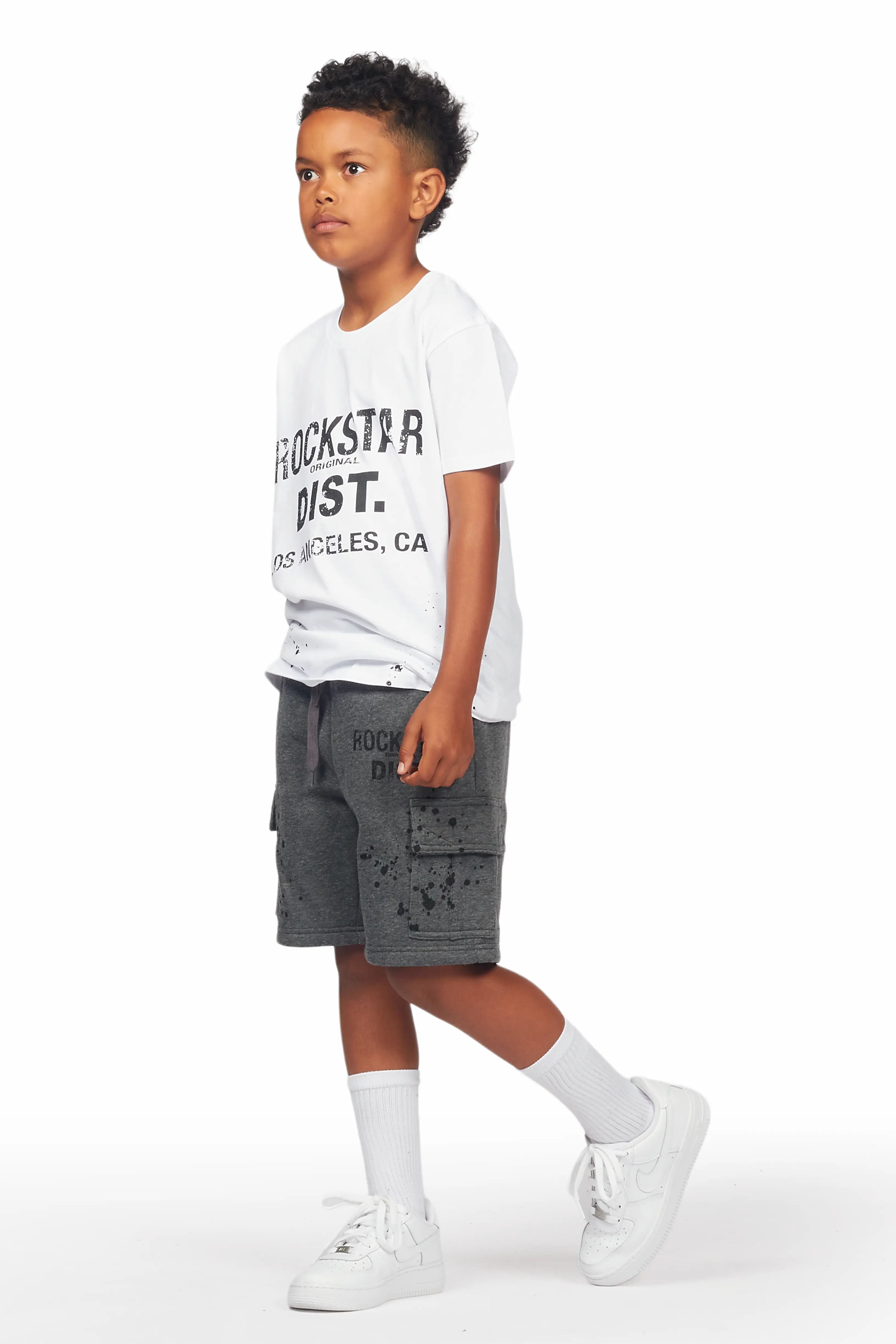 Boys Basim White/Grey T-Shirt Short Set - Image 5
