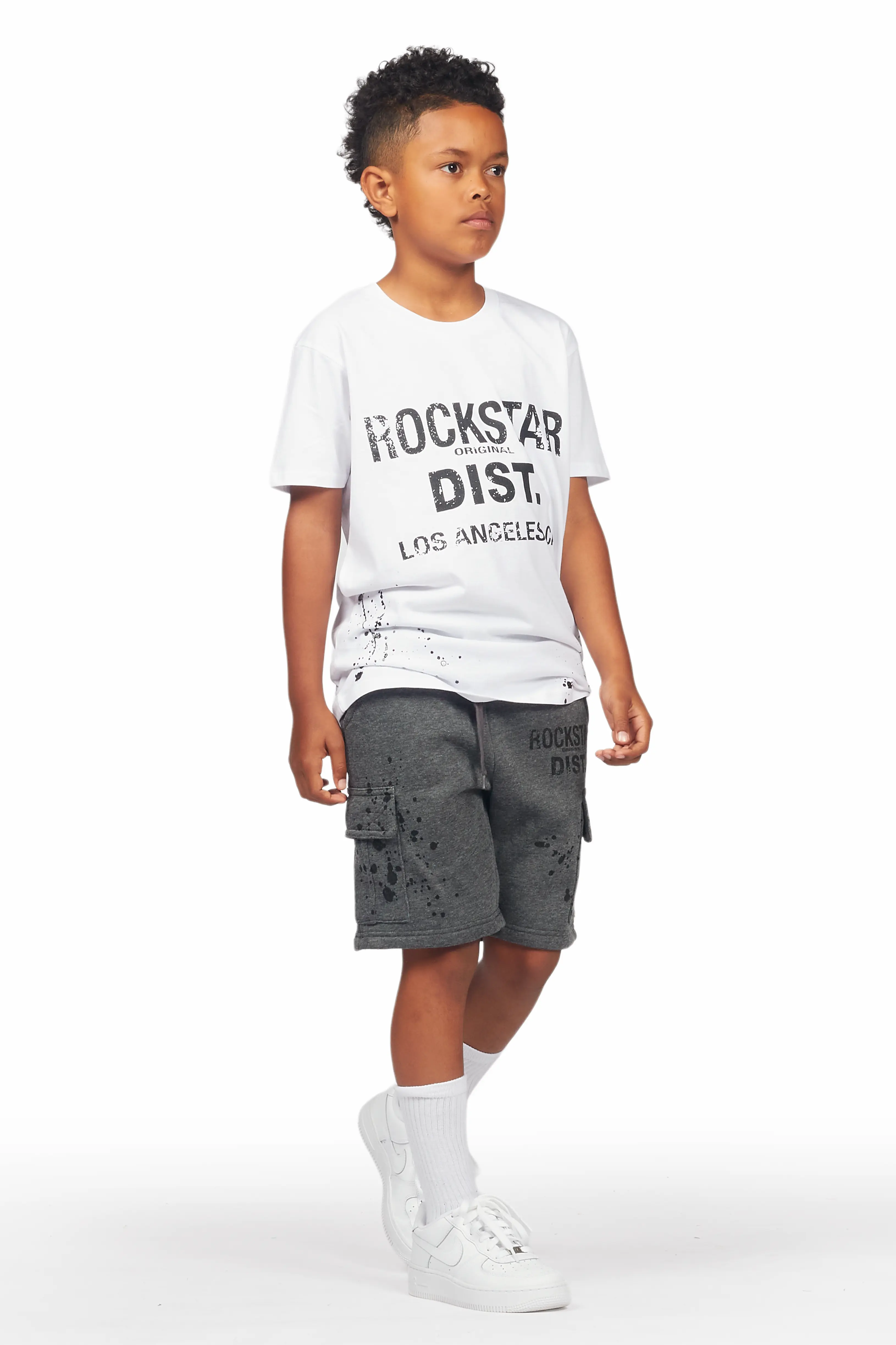 Boys Basim White/Grey T-Shirt Short Set - Image 6