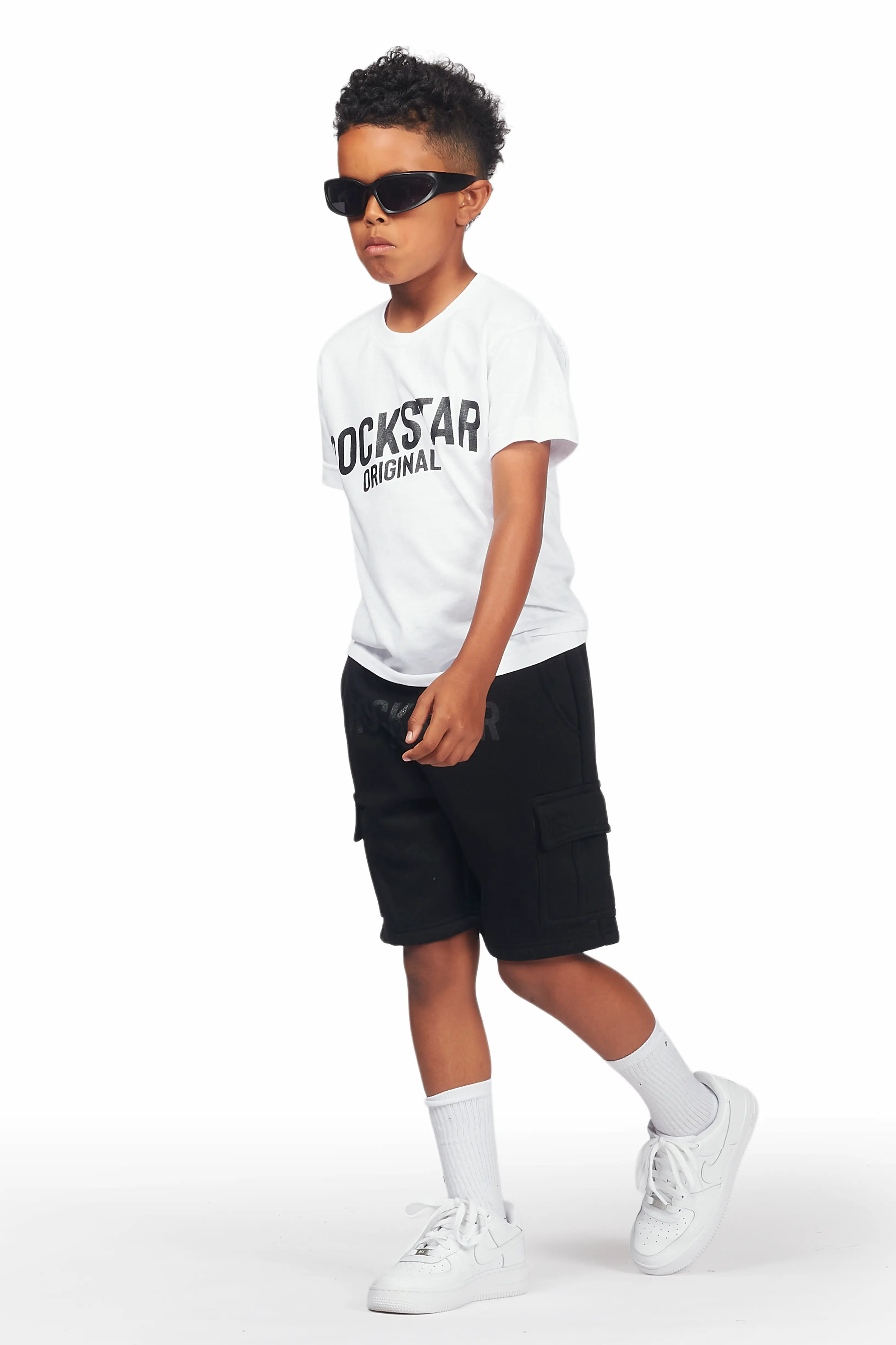 Boys Sana White/Black T-Shirt Cargo Short Set - Image 5