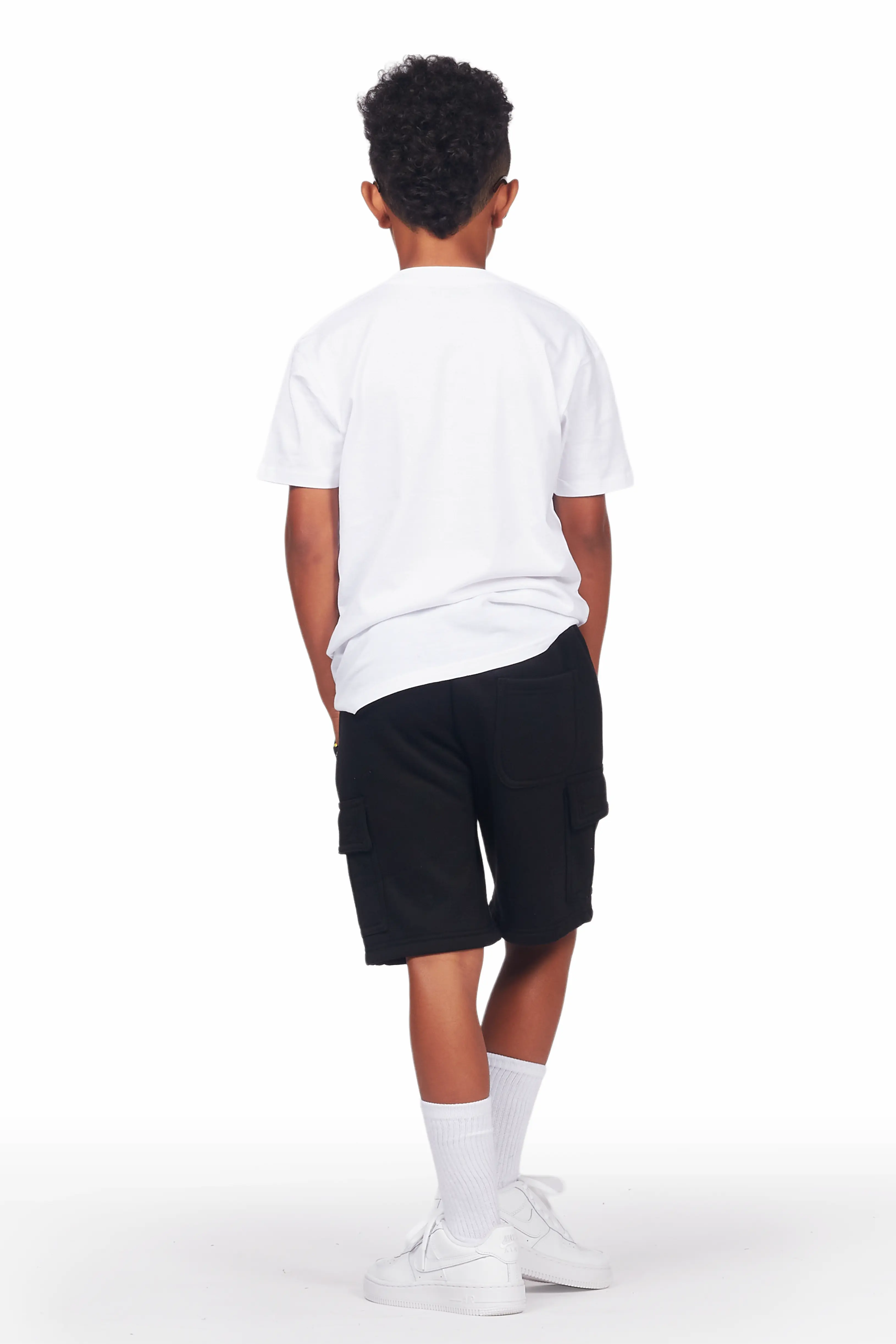 Boys Pelumi White/Black T-Shirt Cargo Short Set - Image 4