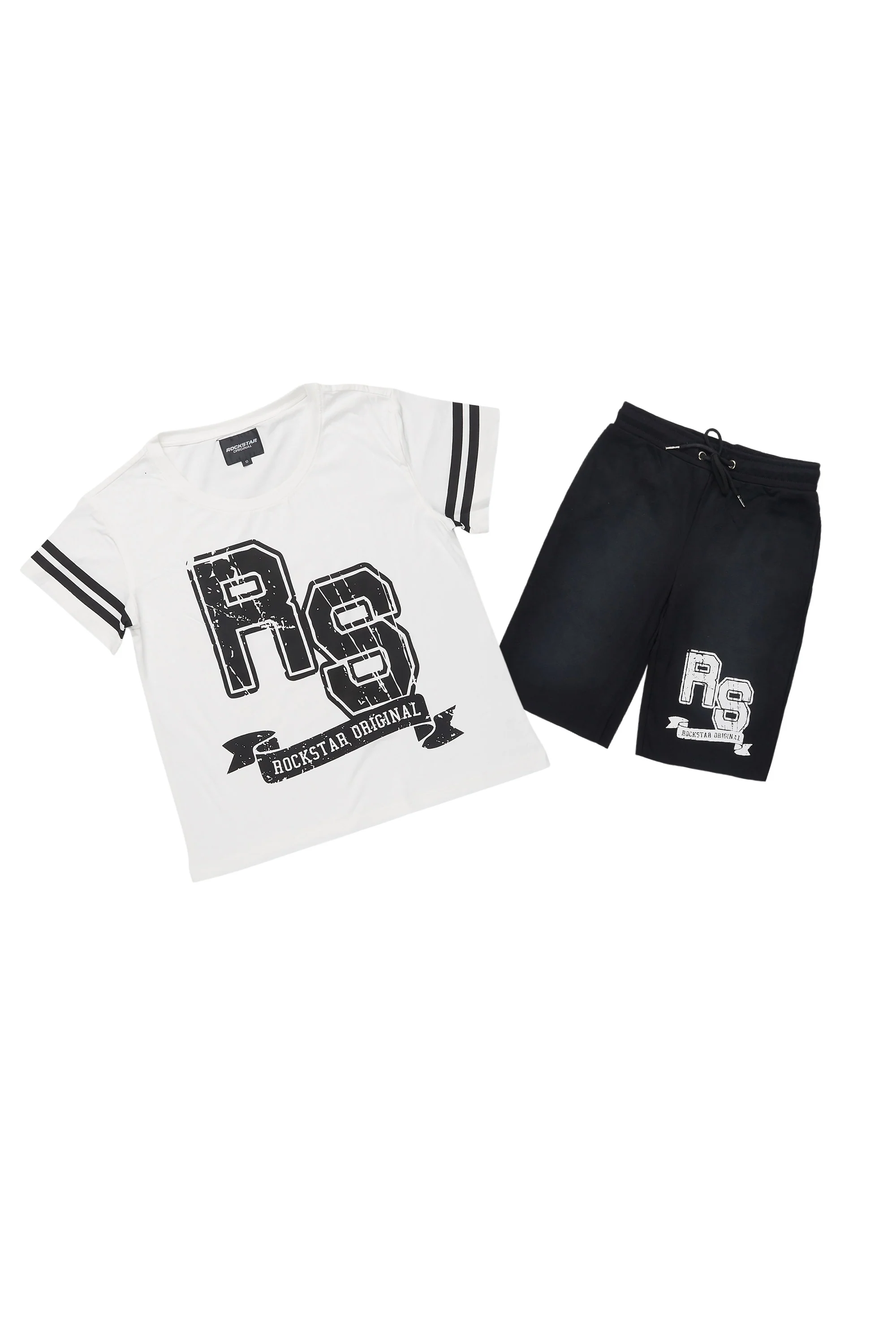 Boys White/Black Alik Crop Boxy Tee Short Set