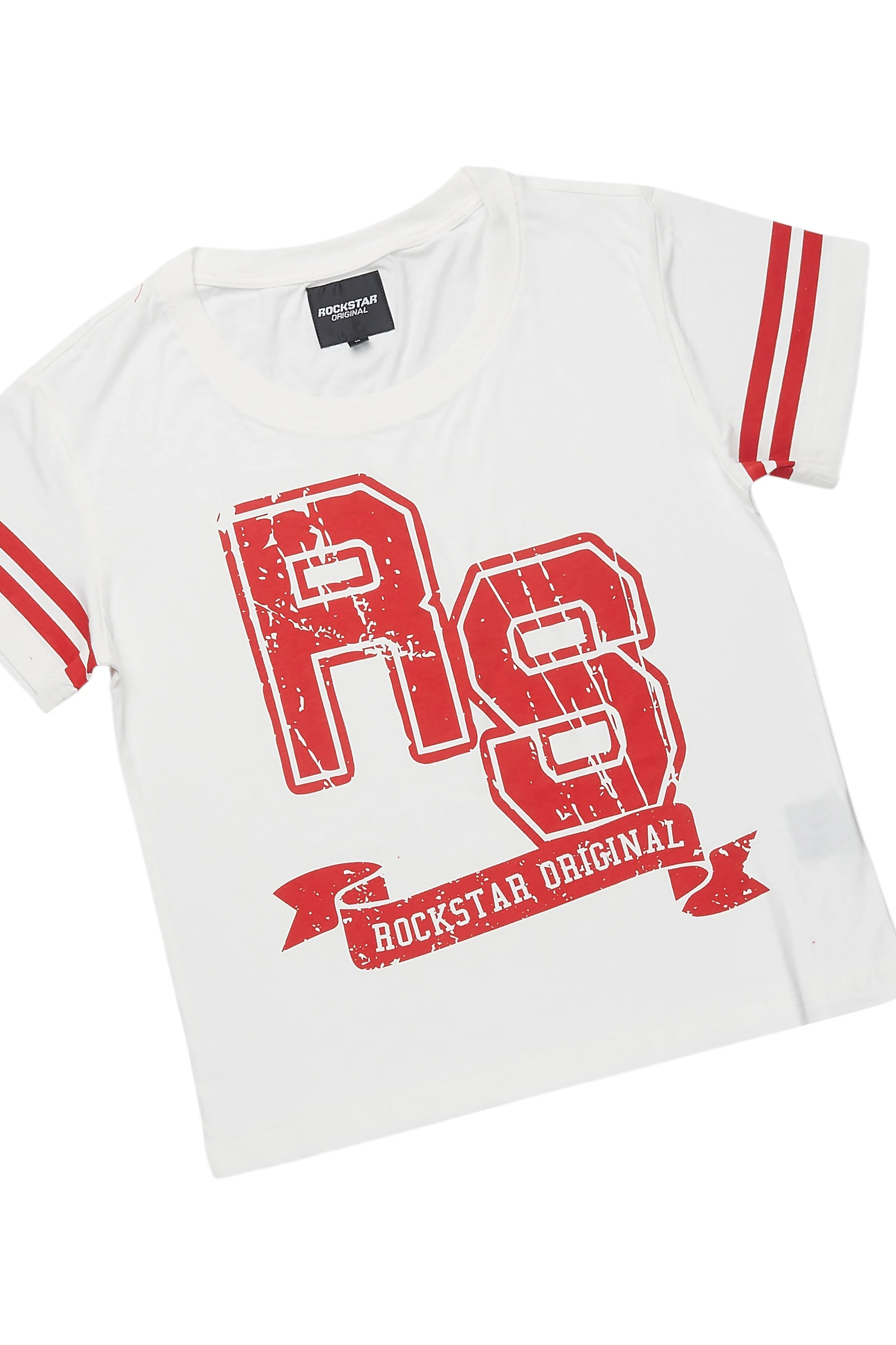 Boys White/Red Alik Crop Boxy Tee Short Set - Image 2