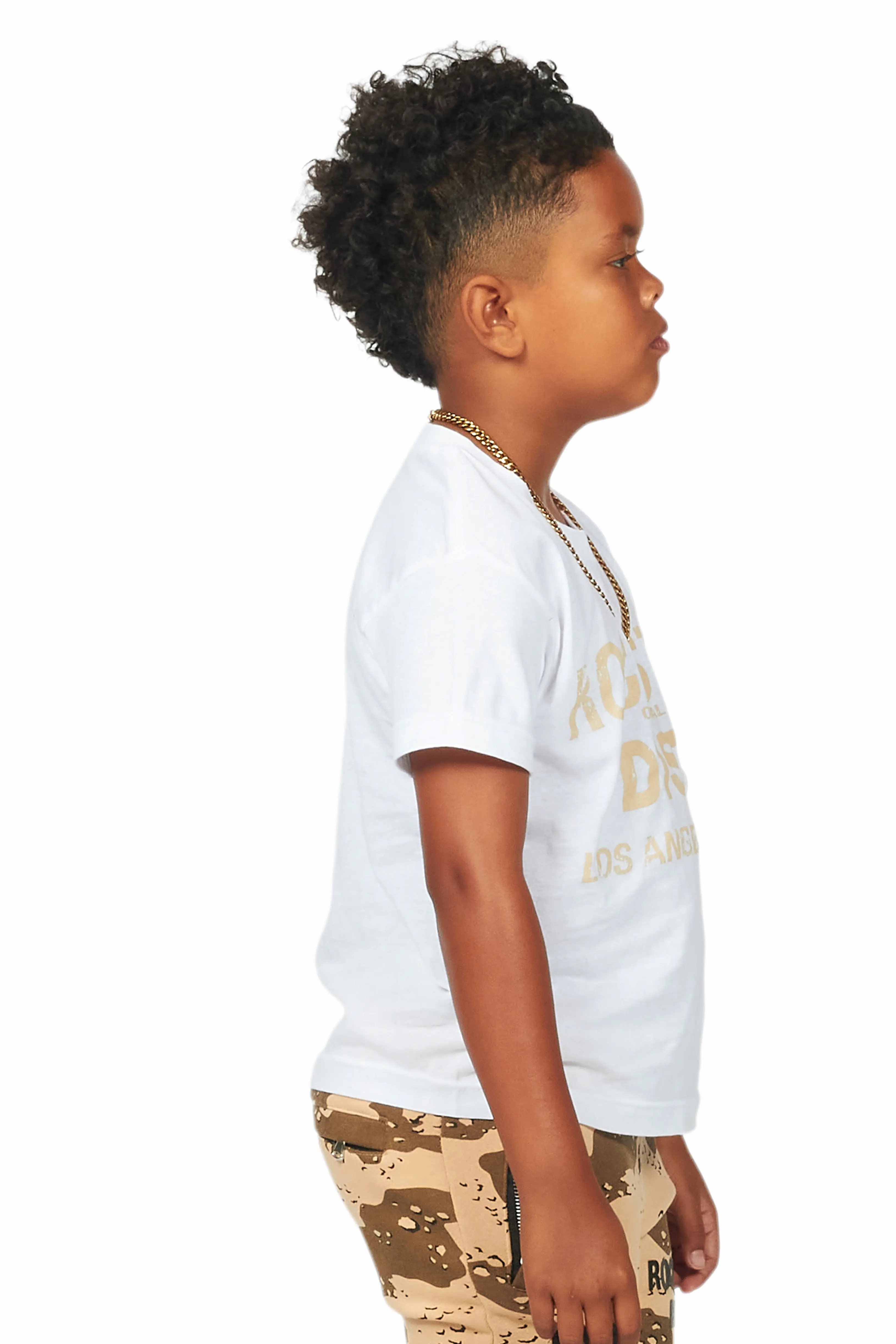 Boys Koen White/Beige Graphic T-Shirt - Image 4